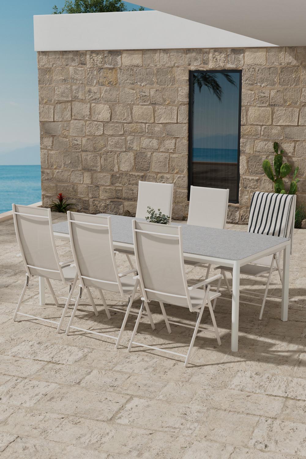 Lino Esstisch mit Levanzo Stühlen in präsentiert im Onlineshop von KAQTU Design AG. Gartentischset ist von Venture Home