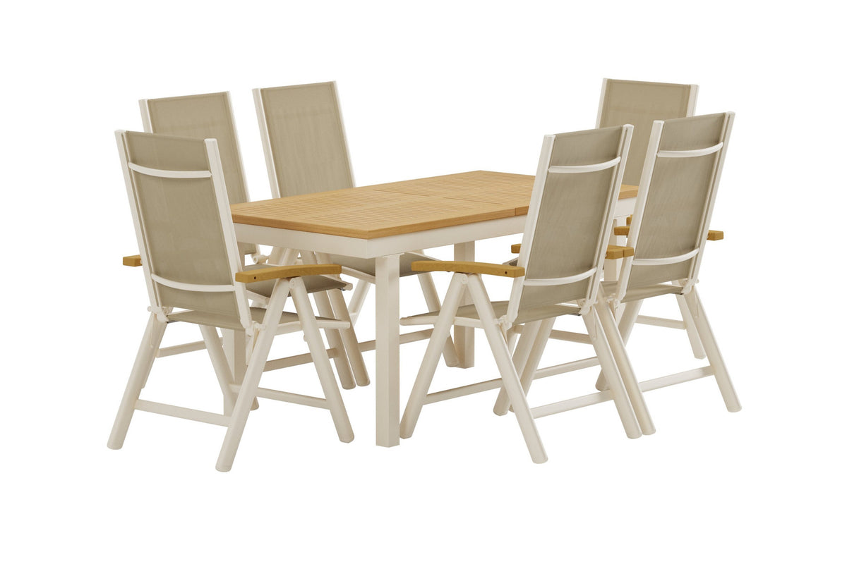 Panama Esstisch mit Panama Stühlen in Beige präsentiert im Onlineshop von KAQTU Design AG. Gartentischset ist von Venture Home