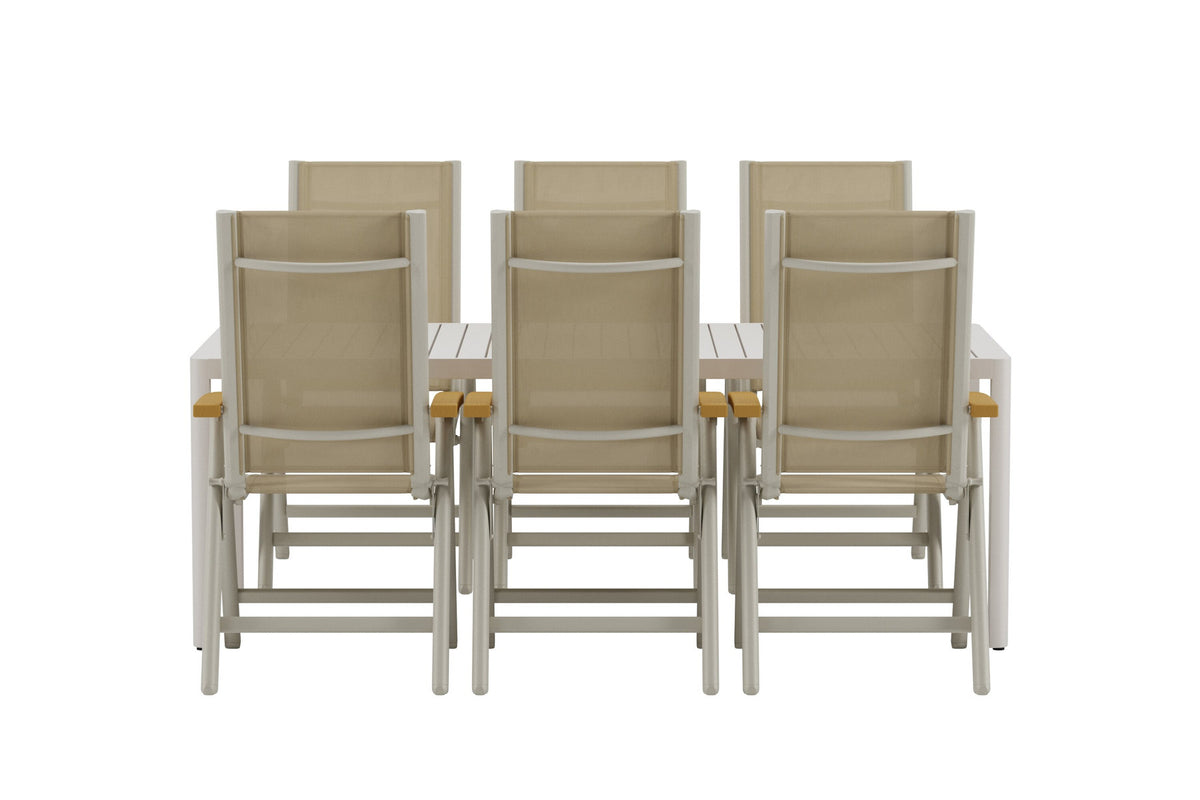 Giardini Esstisch mit Panama-Stühlen in Beige präsentiert im Onlineshop von KAQTU Design AG. Gartentischset ist von Venture Home