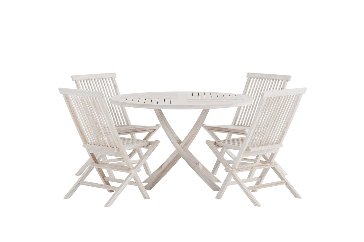 Kenya Esstisch mit Kenya Chair in Whitewash präsentiert im Onlineshop von KAQTU Design AG. Gartentischset ist von Venture Home