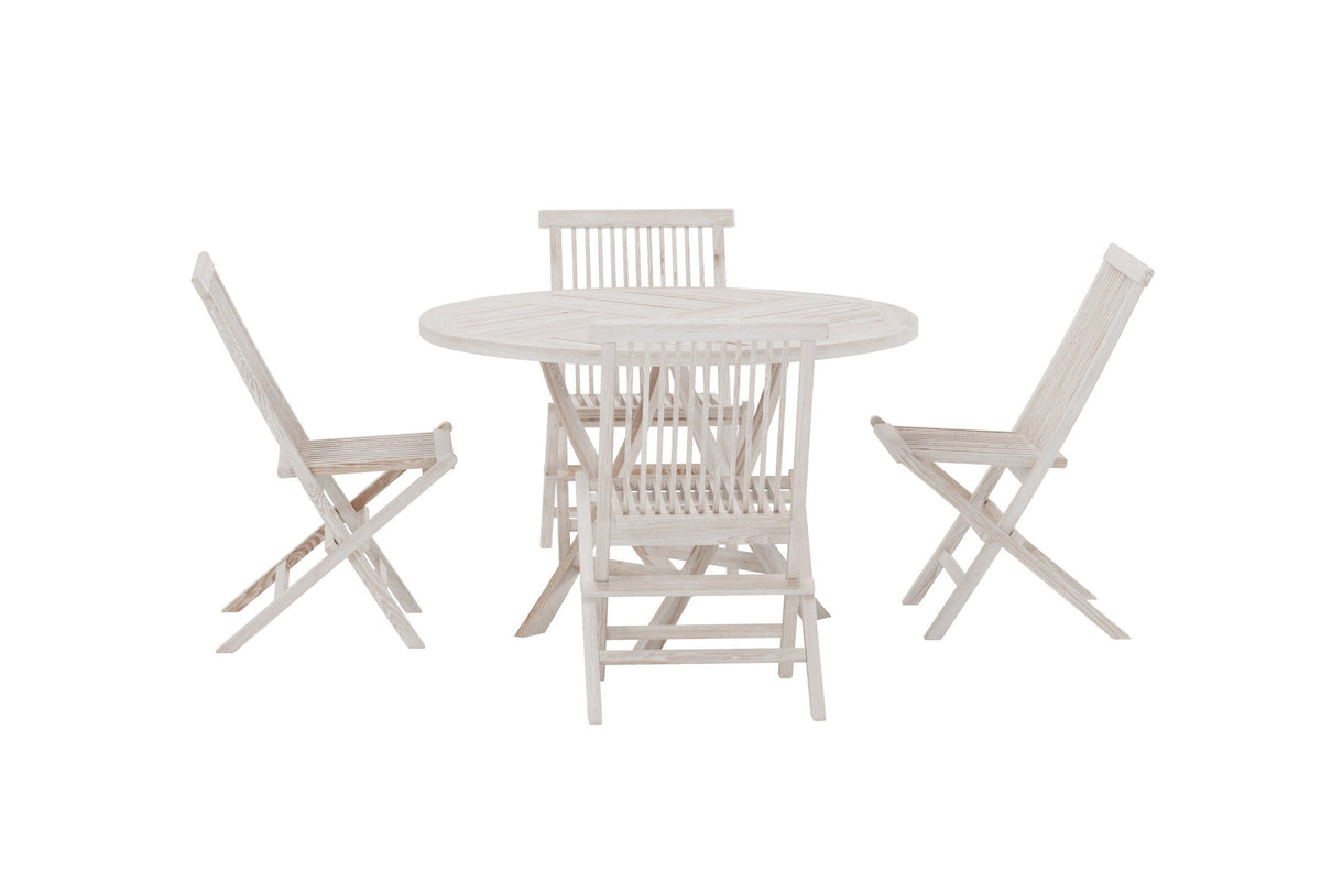 Kenya Esstisch mit Kenya Chair in Whitewash präsentiert im Onlineshop von KAQTU Design AG. Gartentischset ist von Venture Home