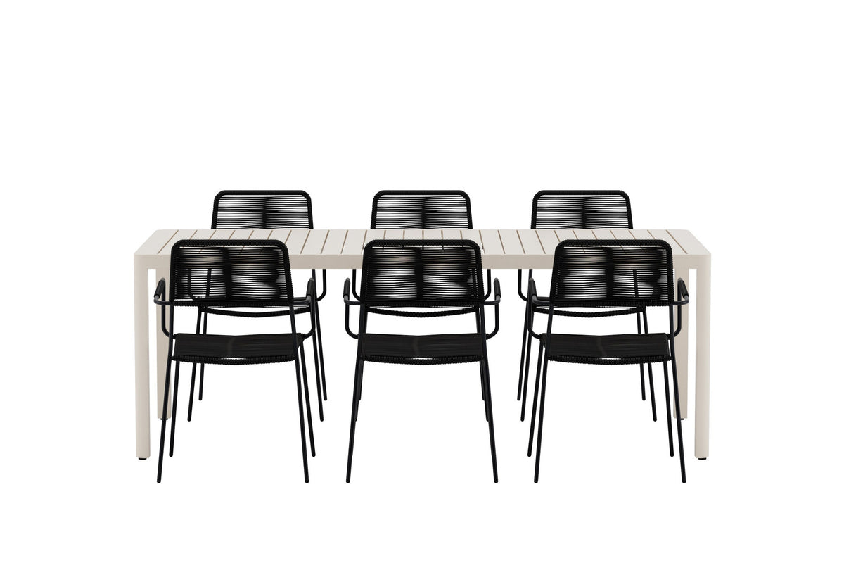 Esstisch mit Stühlen von Giardini und Lindos in Schwarz präsentiert im Onlineshop von KAQTU Design AG. Gartentischset ist von Venture Home