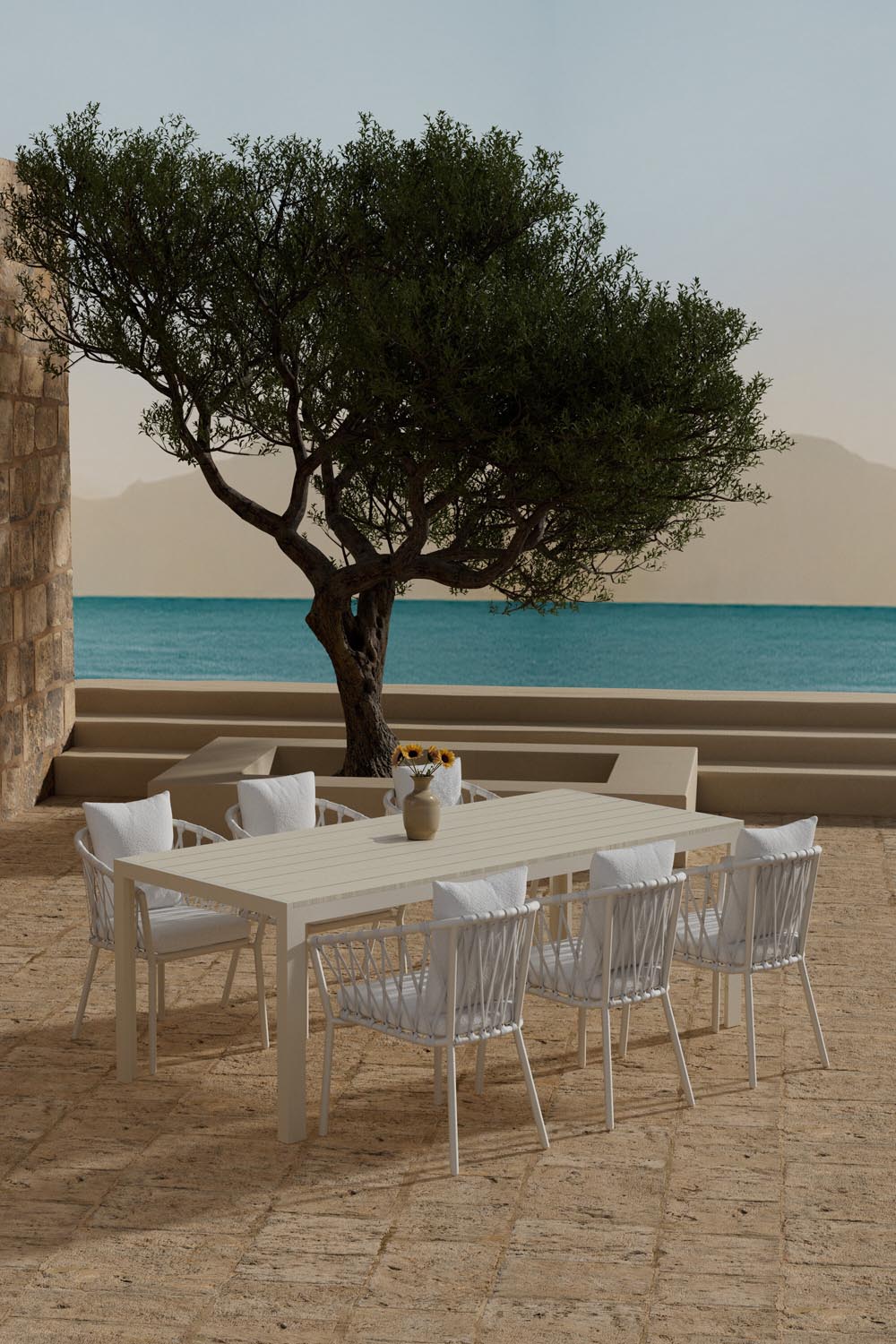 Mirko Esstisch mit Linos Stühlen in präsentiert im Onlineshop von KAQTU Design AG. Gartentischset ist von Venture Home
