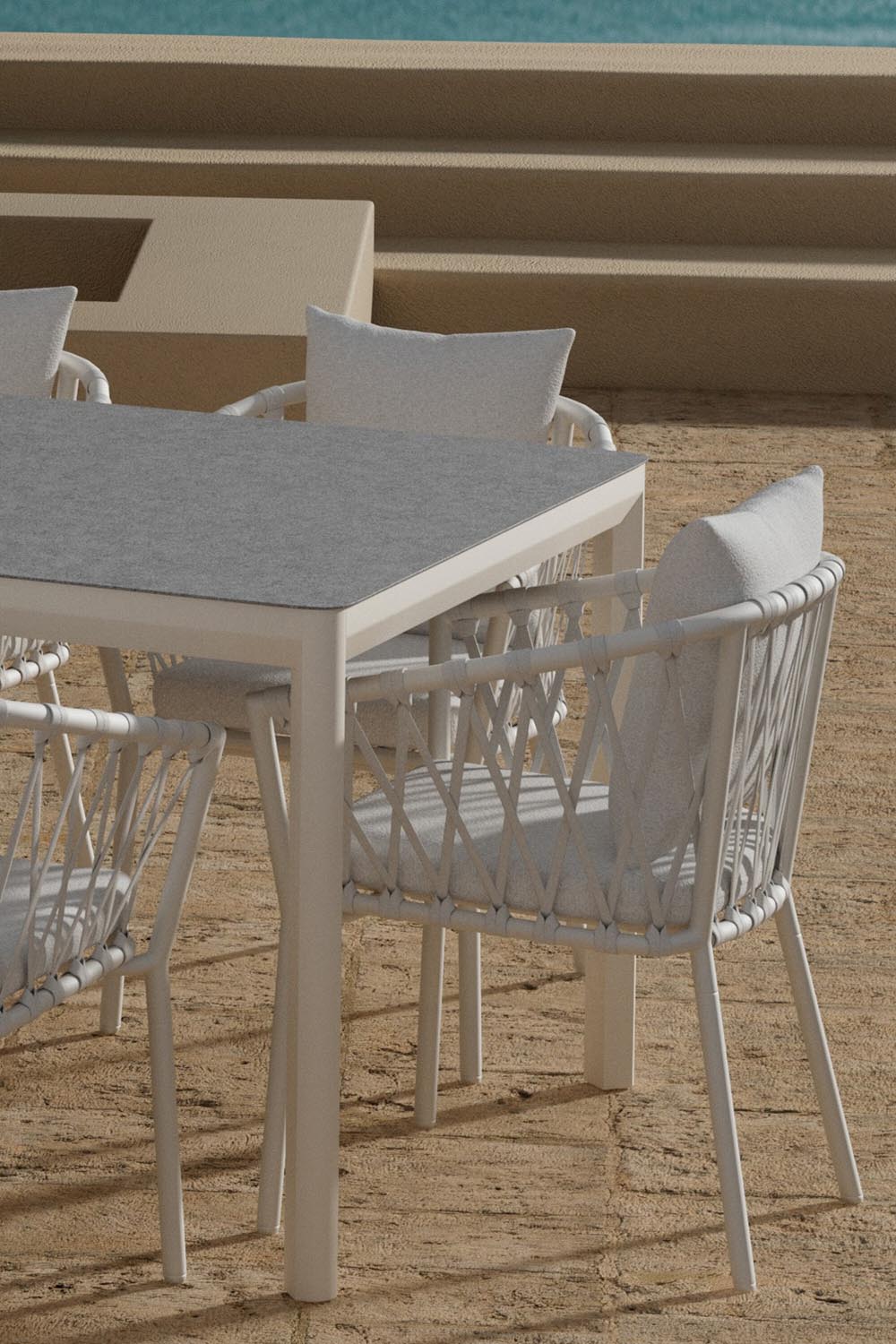 Lino Esstisch mit Linos Stühlen in präsentiert im Onlineshop von KAQTU Design AG. Gartentischset ist von Venture Home
