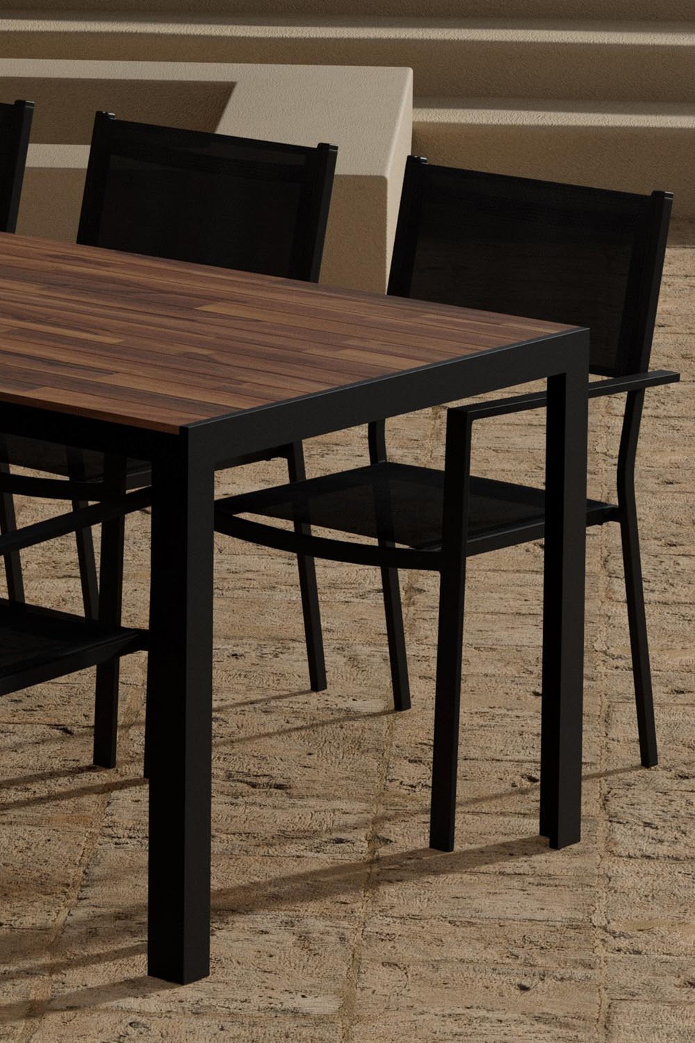 Esstisch aus Holz mit Copacabana-Stühlen in präsentiert im Onlineshop von KAQTU Design AG. Gartentischset ist von Venture Home