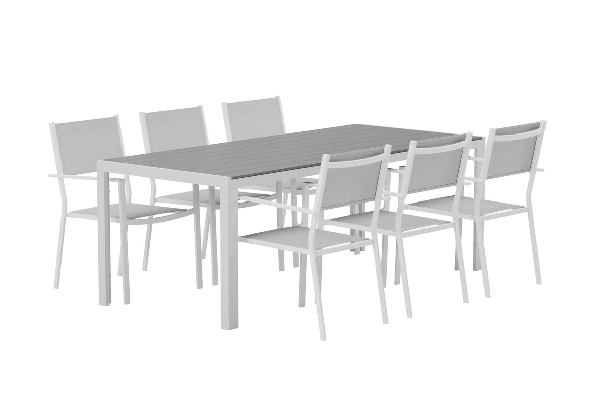 Esstisch mit Copacabana Stühlen in Grau präsentiert im Onlineshop von KAQTU Design AG. Gartentischset ist von Venture Home