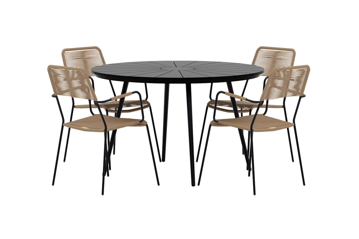 San Vito Esszimmertisch mit Lindos Stühlen in Braun präsentiert im Onlineshop von KAQTU Design AG. Gartentischset ist von Venture Home
