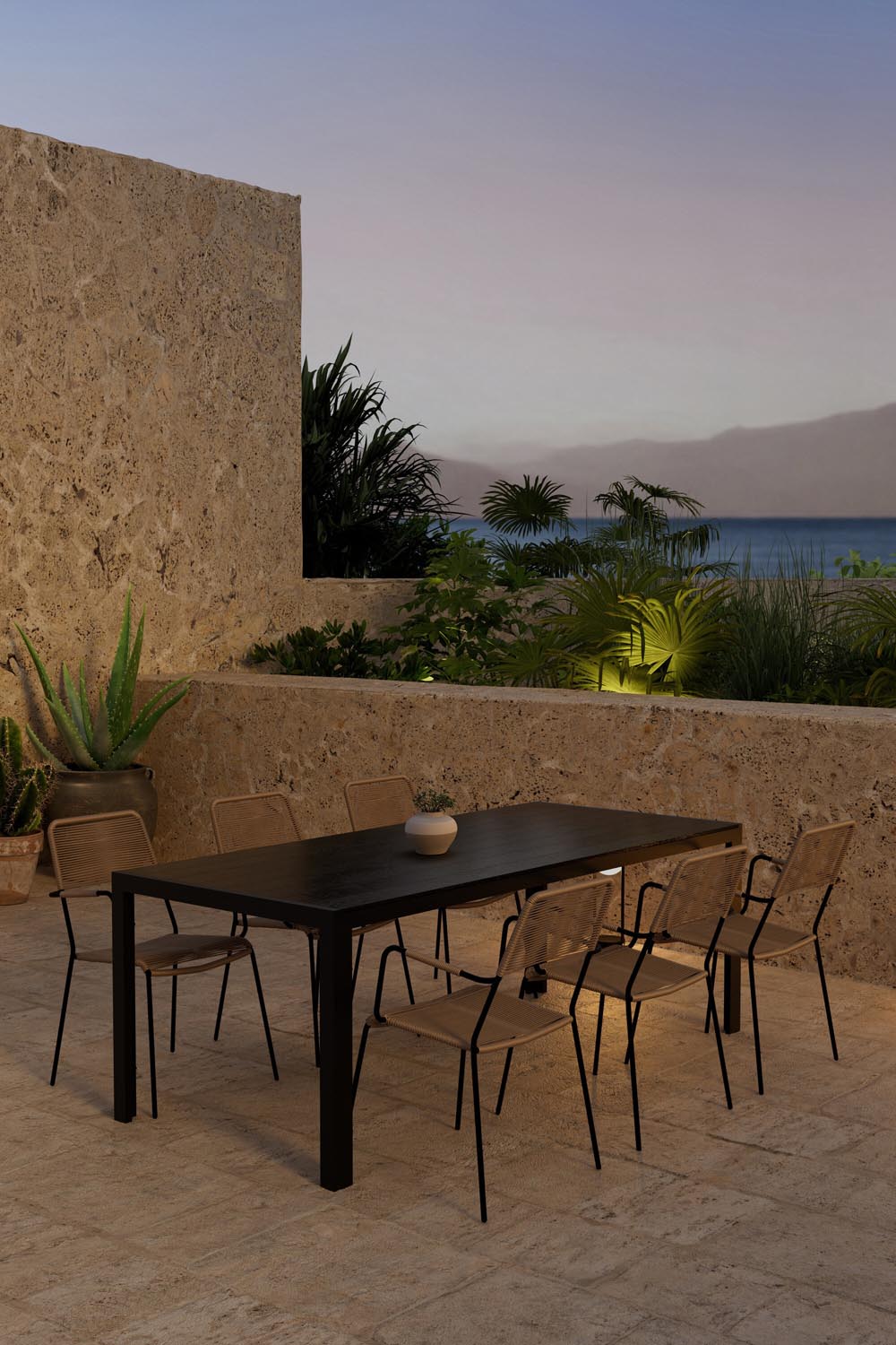 Esstisch mit Lindos Stühlen in präsentiert im Onlineshop von KAQTU Design AG. Gartentischset ist von Venture Home