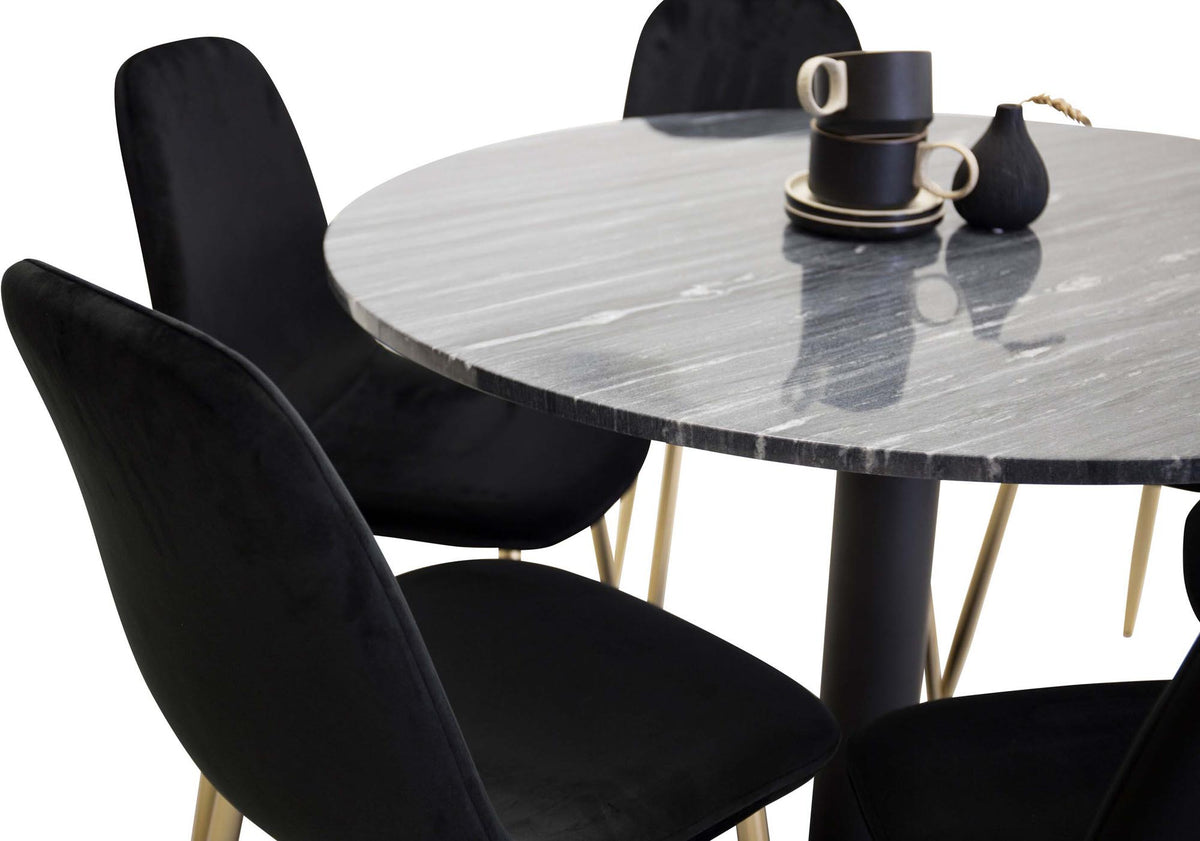 Estelle Esszimmerset + Polar ⌀106cm/6St. in Schwarzgold präsentiert im Onlineshop von KAQTU Design AG. Esszimmerset ist von Venture Home