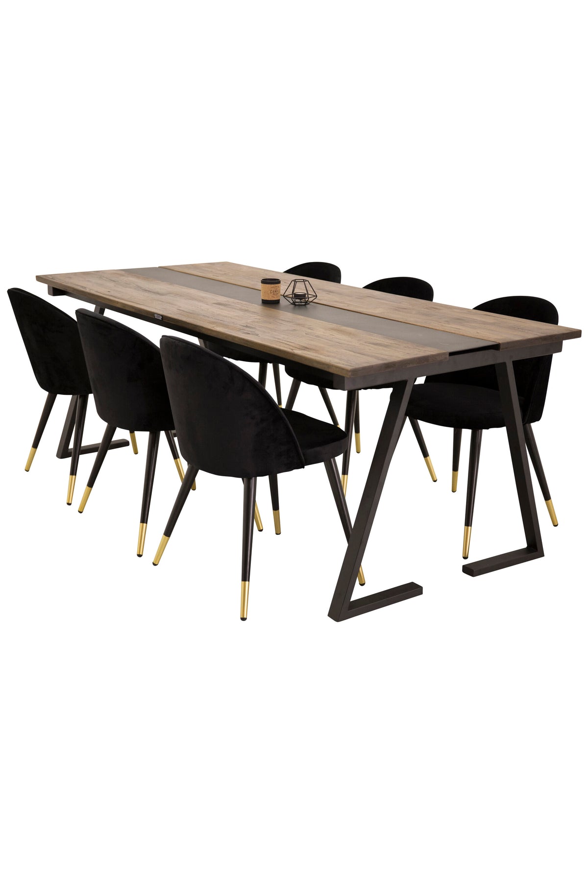Jakarta Esszimmerset + Velvet 200cm/6St. in Schwarz / Gold präsentiert im Onlineshop von KAQTU Design AG. Esszimmerset ist von Venture Home