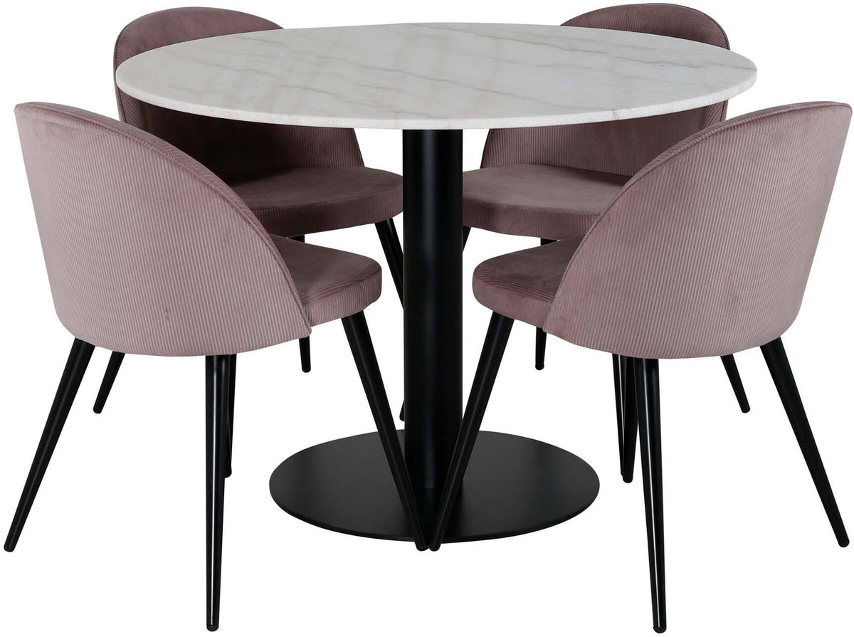 Estelle Esszimmerset + Velvet ⌀106cm in Schwarz, Altrosa präsentiert im Onlineshop von KAQTU Design AG. Esszimmerset ist von Venture Home