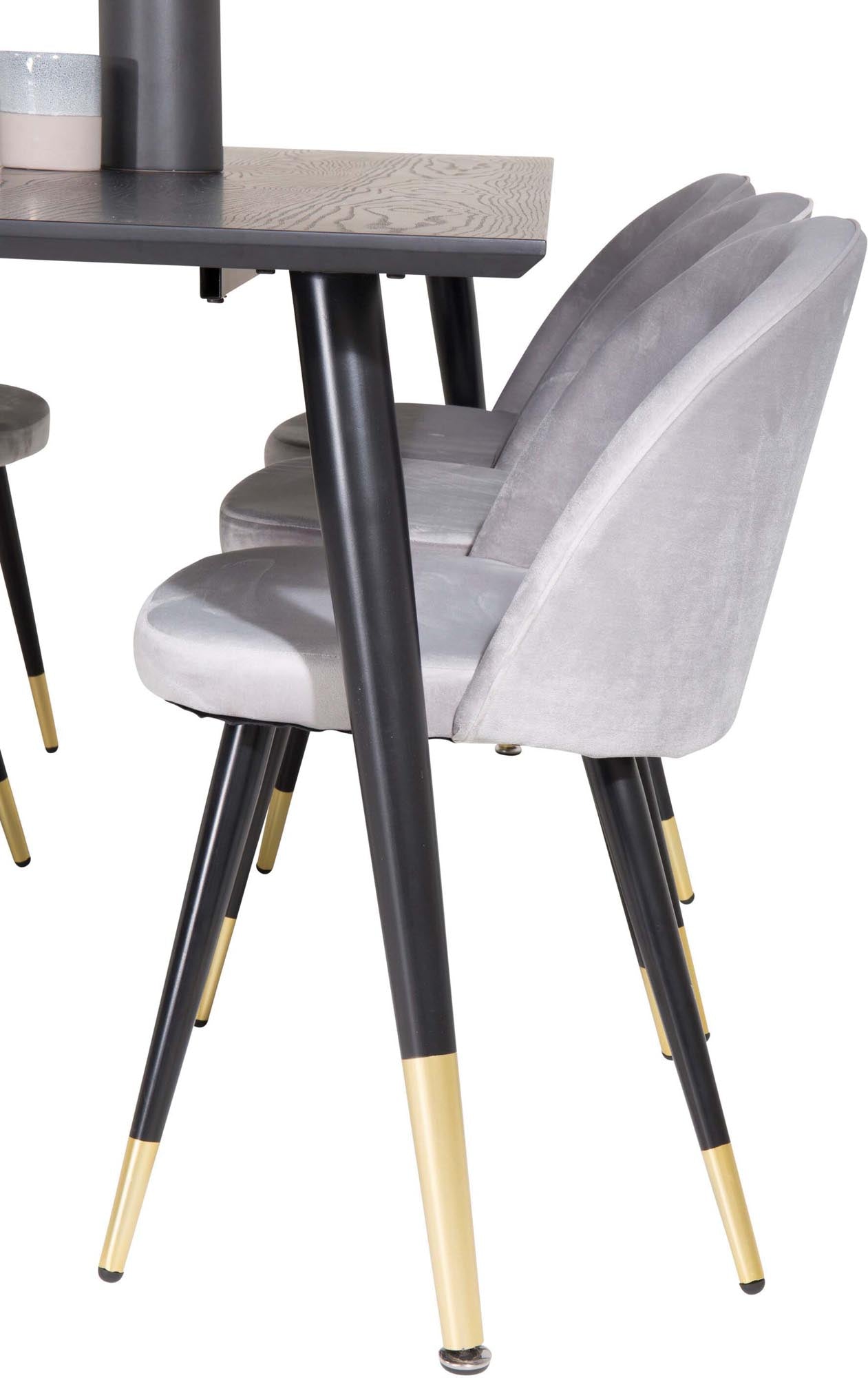 Stilvolles Dipp Esszimmerset von Venture Home, 180 cm für bis zu 6 Personen. Luxuriöse Samtstühle vereinen Eleganz und hohen Sitzkomfort.