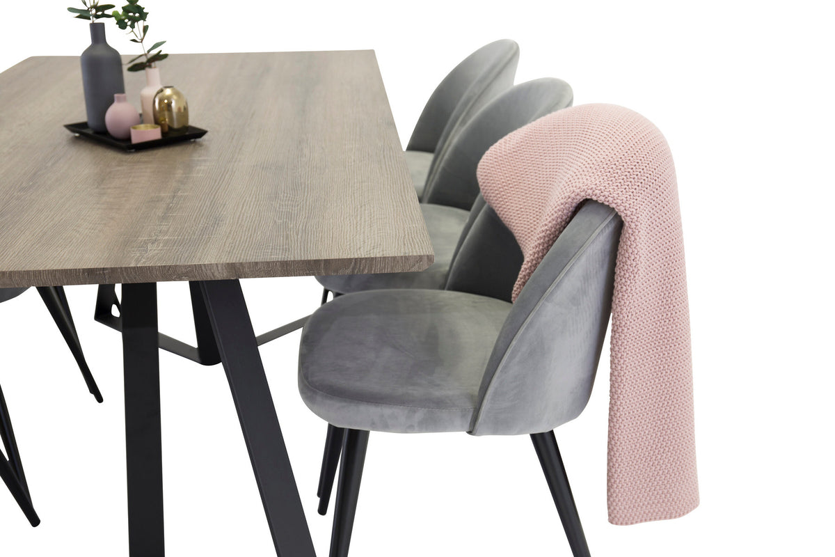 Marina Esszimmerset Velvet 180cm/6St. in Braun / Schwarz / Grau präsentiert im Onlineshop von KAQTU Design AG. Esszimmerset ist von Venture Home