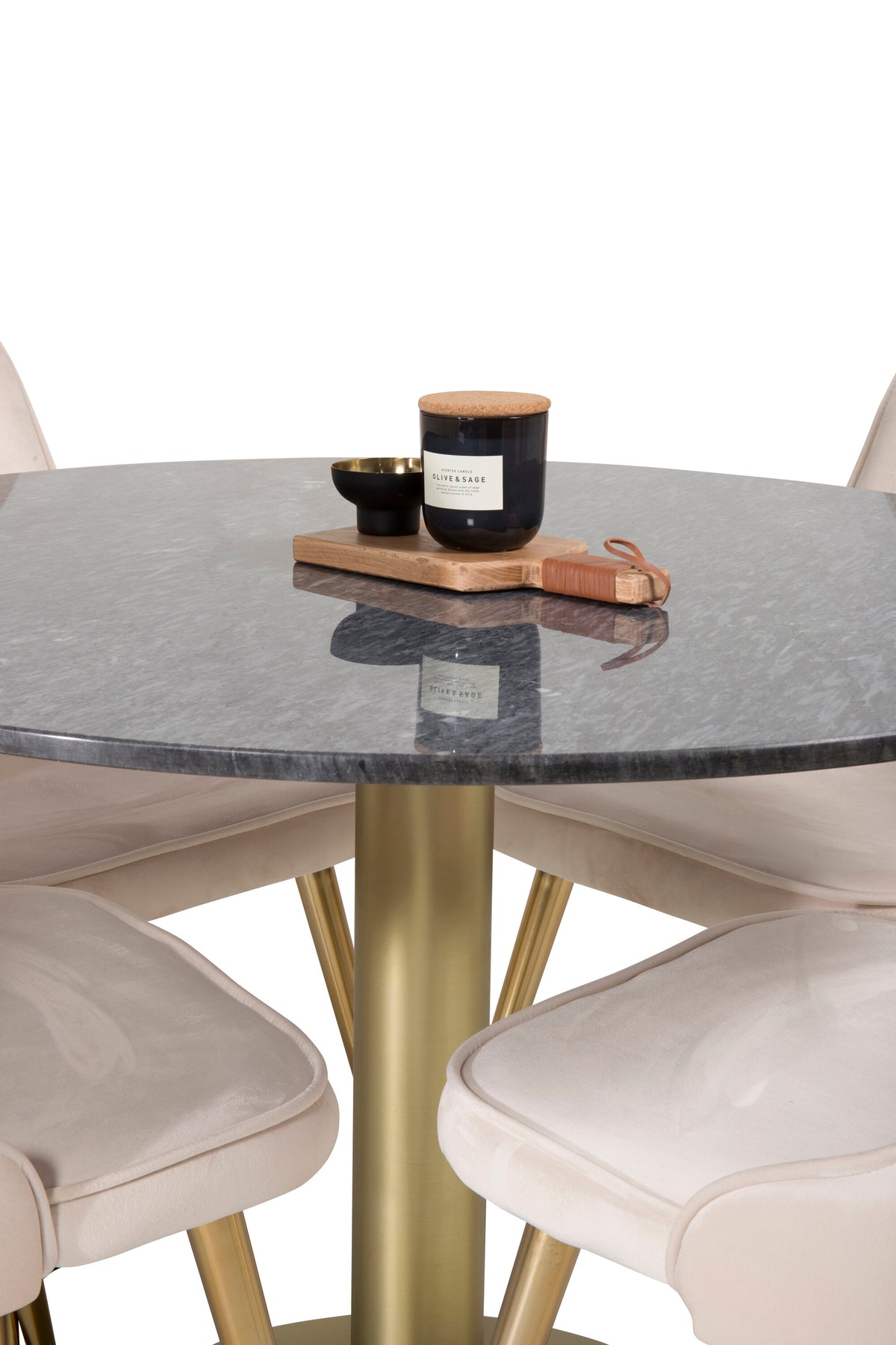 Estelle Esszimmerset + Velvet Deluxe ⌀106cm/4St. in Schwarz / Gold / Beige präsentiert im Onlineshop von KAQTU Design AG. Esszimmerset ist von Venture Home