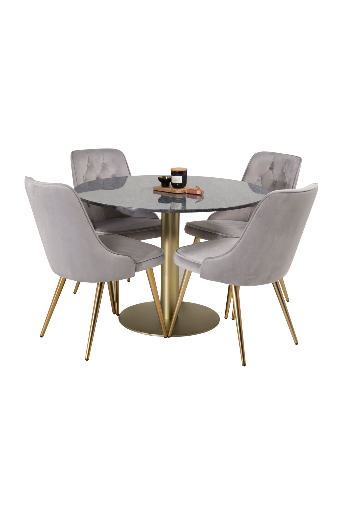 Estelle Esszimmerset + Velvet Deluxe ⌀106cm/4St. in Gold präsentiert im Onlineshop von KAQTU Design AG. Esszimmerset ist von Venture Home