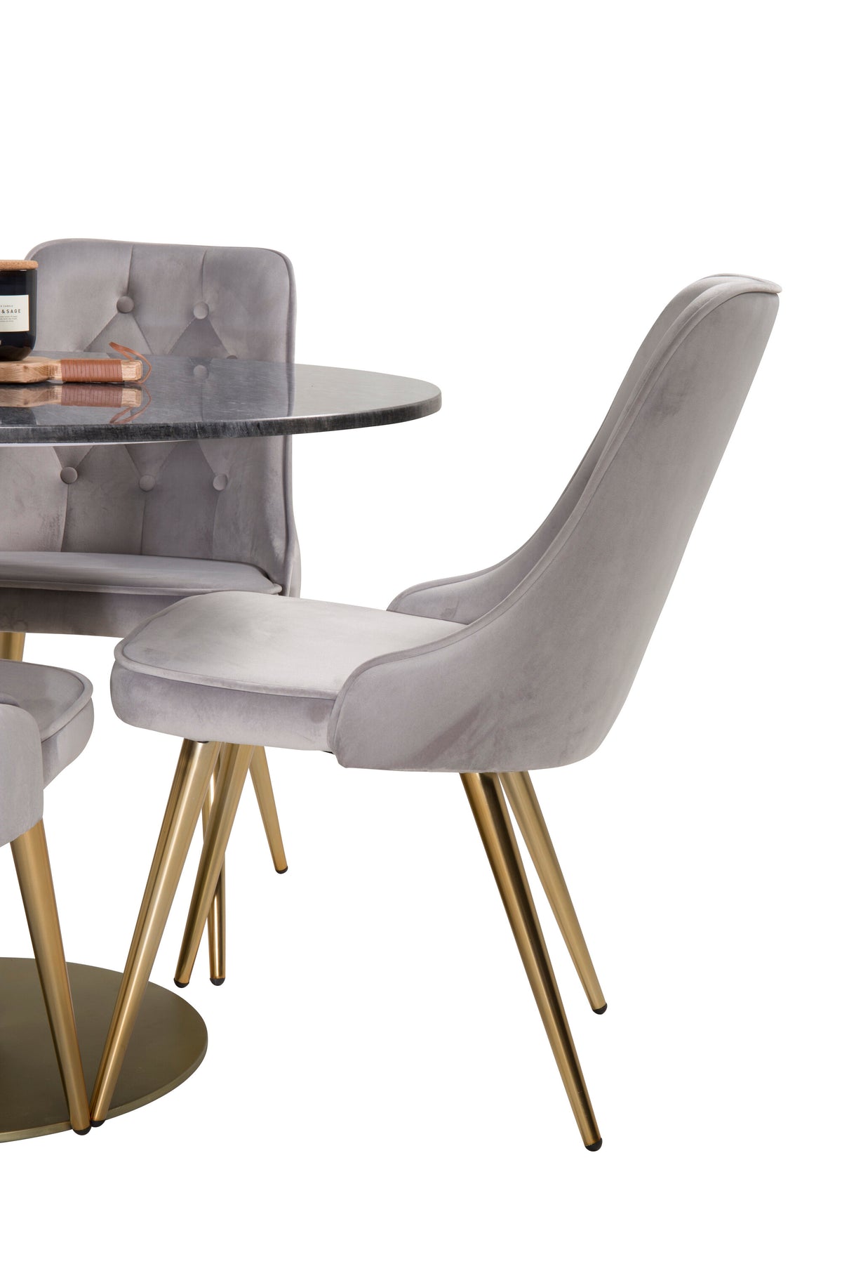 Estelle Esszimmerset + Velvet Deluxe ⌀106cm/4St. in Gold präsentiert im Onlineshop von KAQTU Design AG. Esszimmerset ist von Venture Home