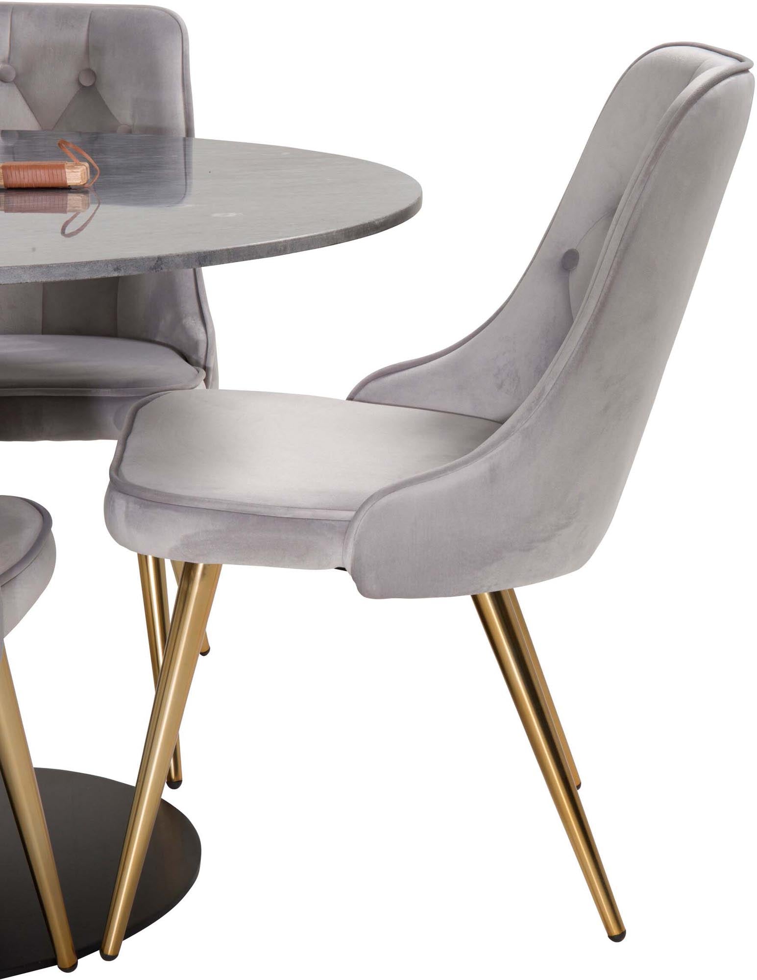 Luxuriöses Estelle Esszimmerset mit Velvet Deluxe, 140cm, 4 Stühle.