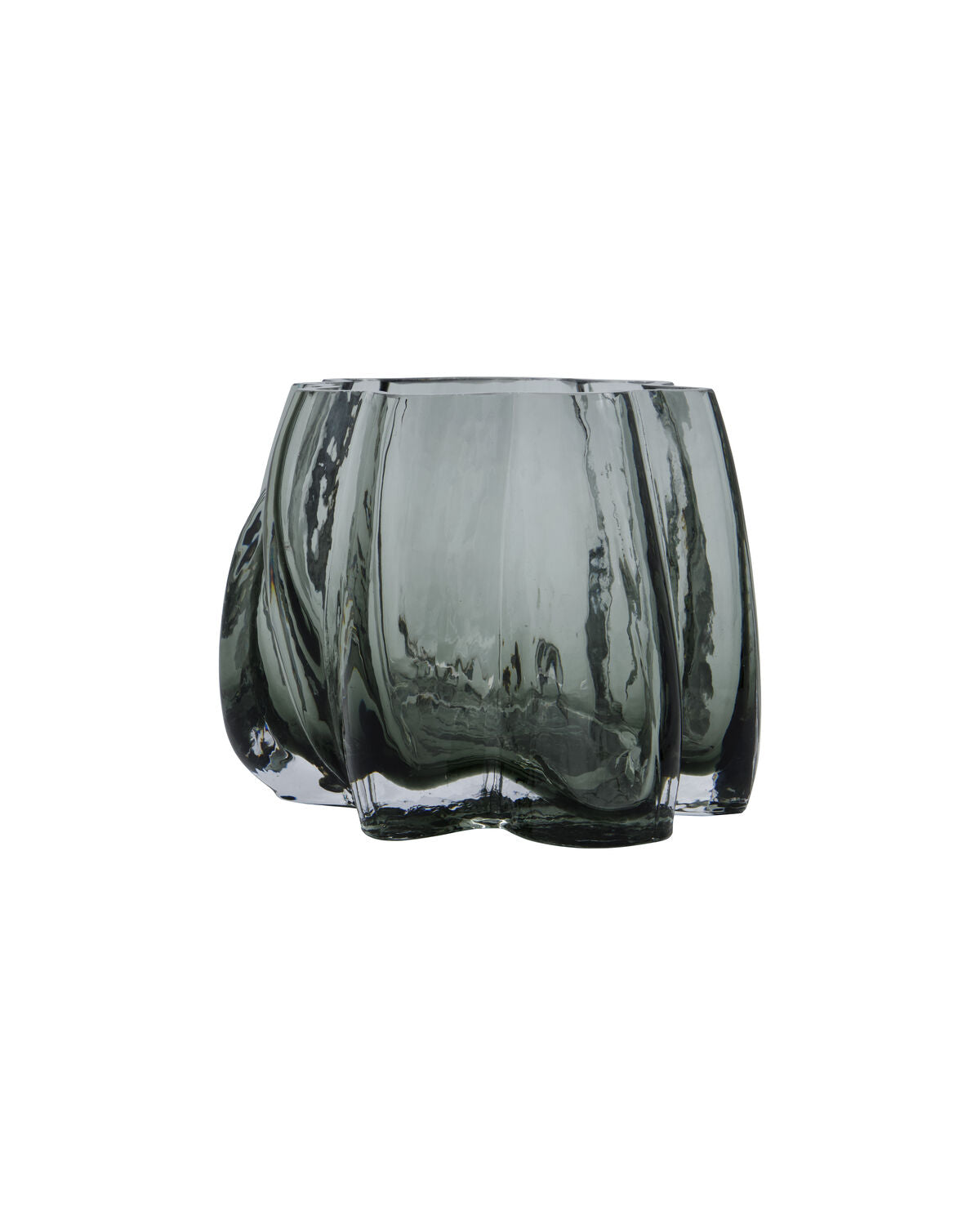 Rauchgrauer Teelichthalter HDCurva aus Glas mit weichen Rundungen und durchscheinender Oberfläche