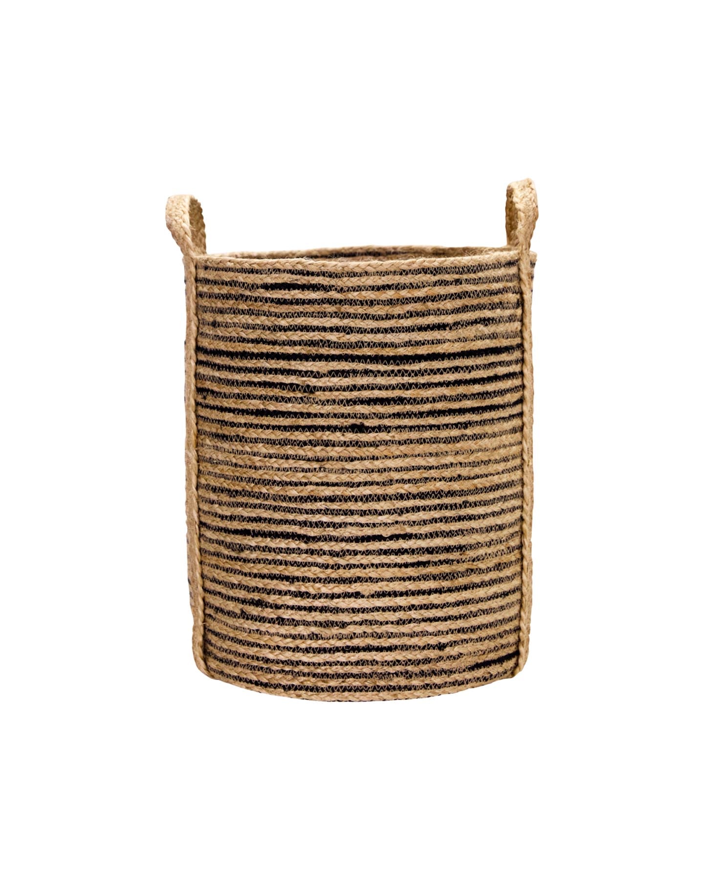 Erleben Sie den HDDungi Aufbewahrungskorb von House Doctor – ein eleganter, handgefertigter Jutekorb in Schwarz und Natur für vielseitige Aufbewahrung.