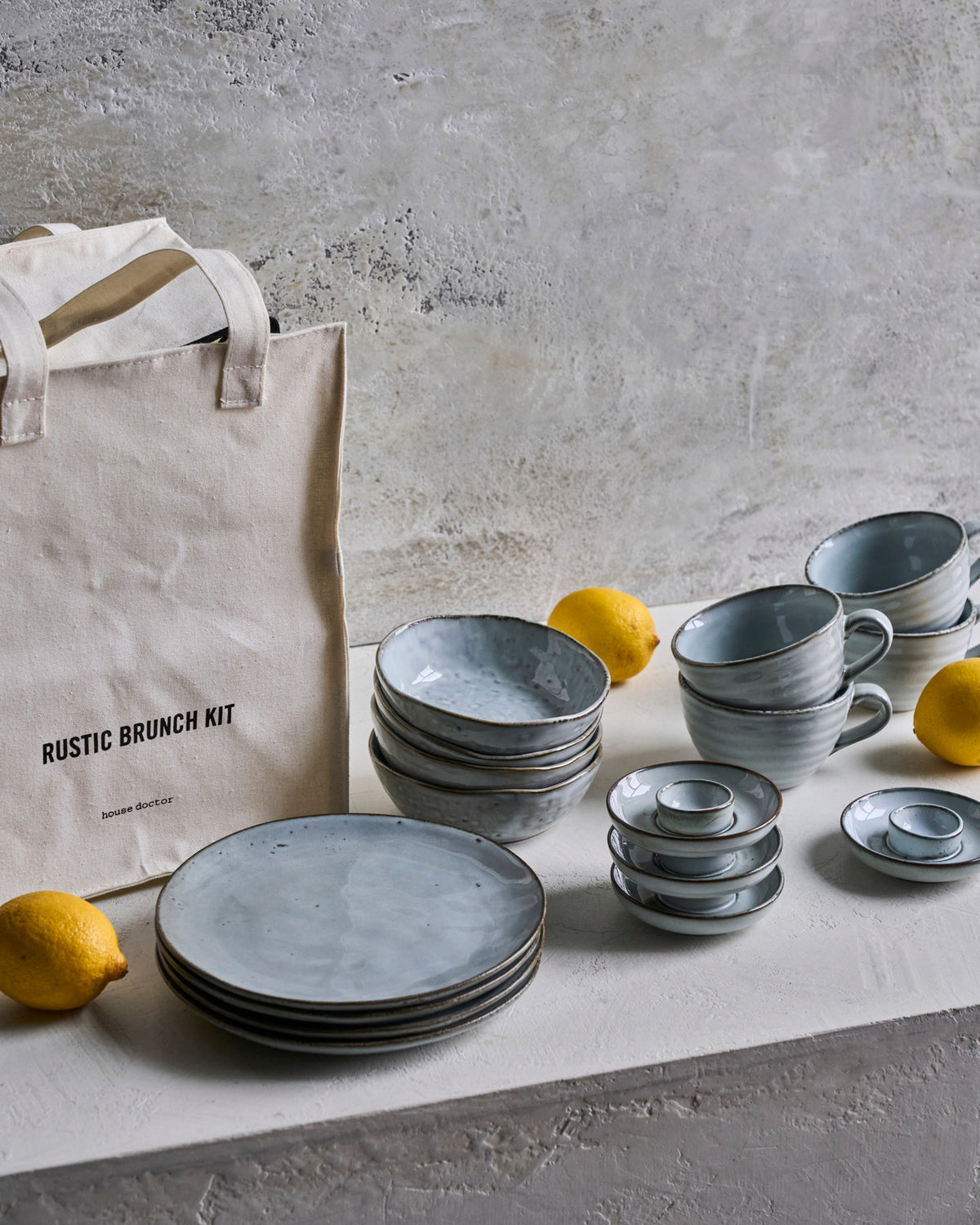 Brunch-Set, HDRustic, Grau,Blau in Grau, Blau präsentiert im Onlineshop von KAQTU Design AG. Geschirrset ist von House Doctor