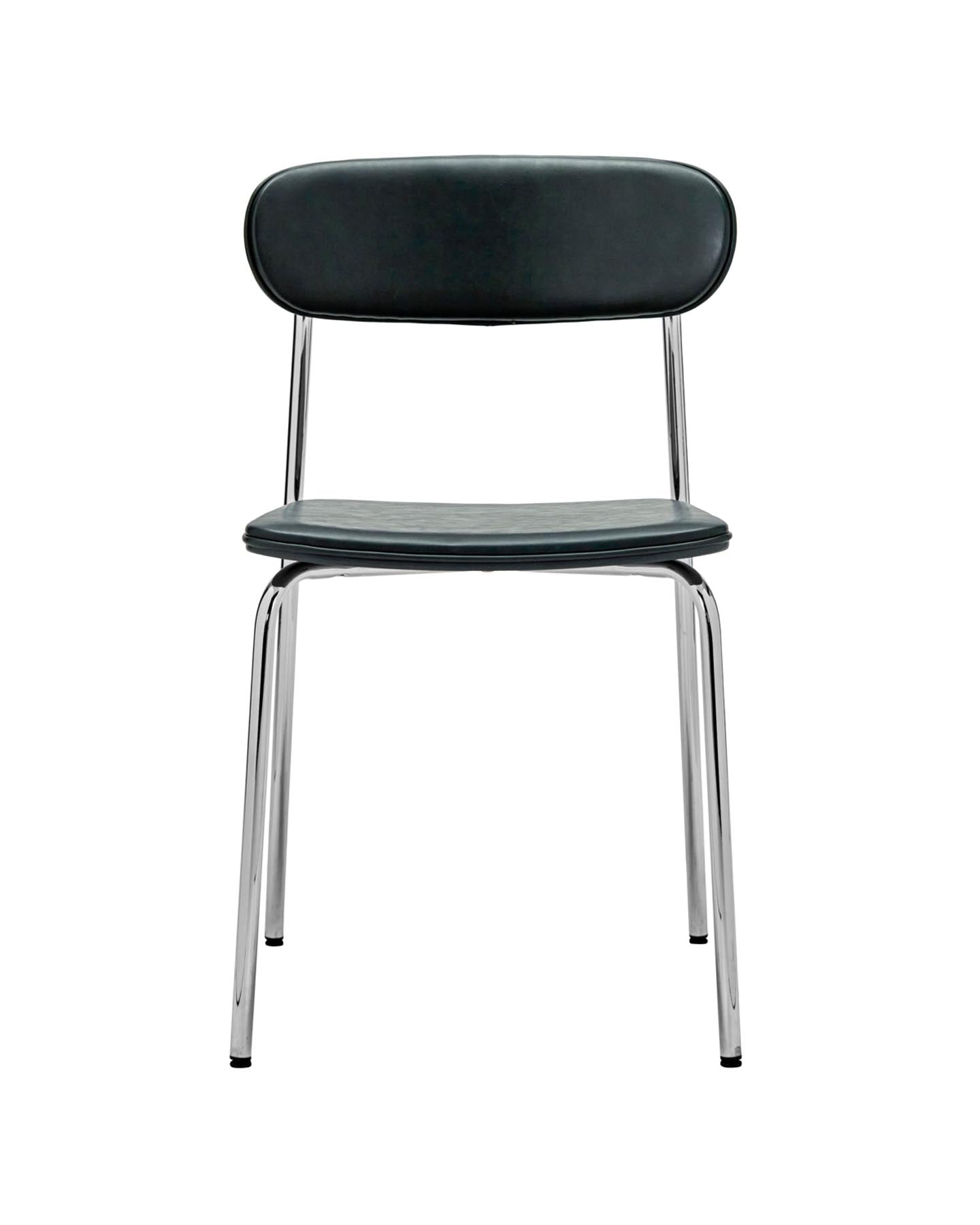 Erleben Sie den HDPova Stuhl von House Doctor: Dunkelgrün, stilvolles Chromgestell und ergonomisches Design für zeitlose Eleganz in Ihrem Wohnraum.