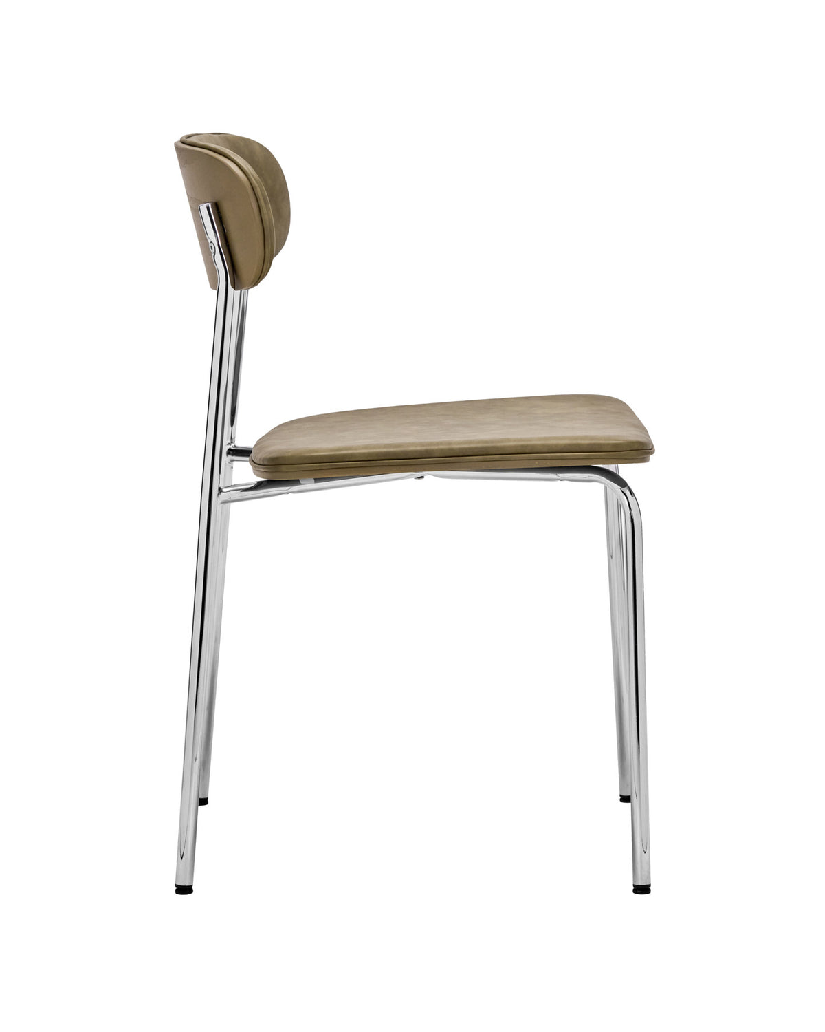 Khakifarbener Stuhl HDPova mit Chromgestell und gepolstertem Sitz in Lederoptik