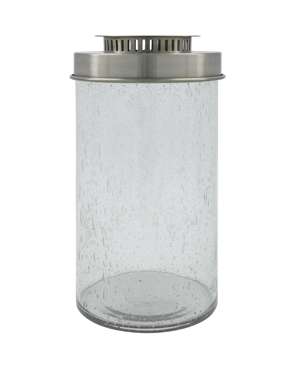 Klare Glaslaterne HDOmay mit Bläscheneffekt und silberfarbenem Deckel