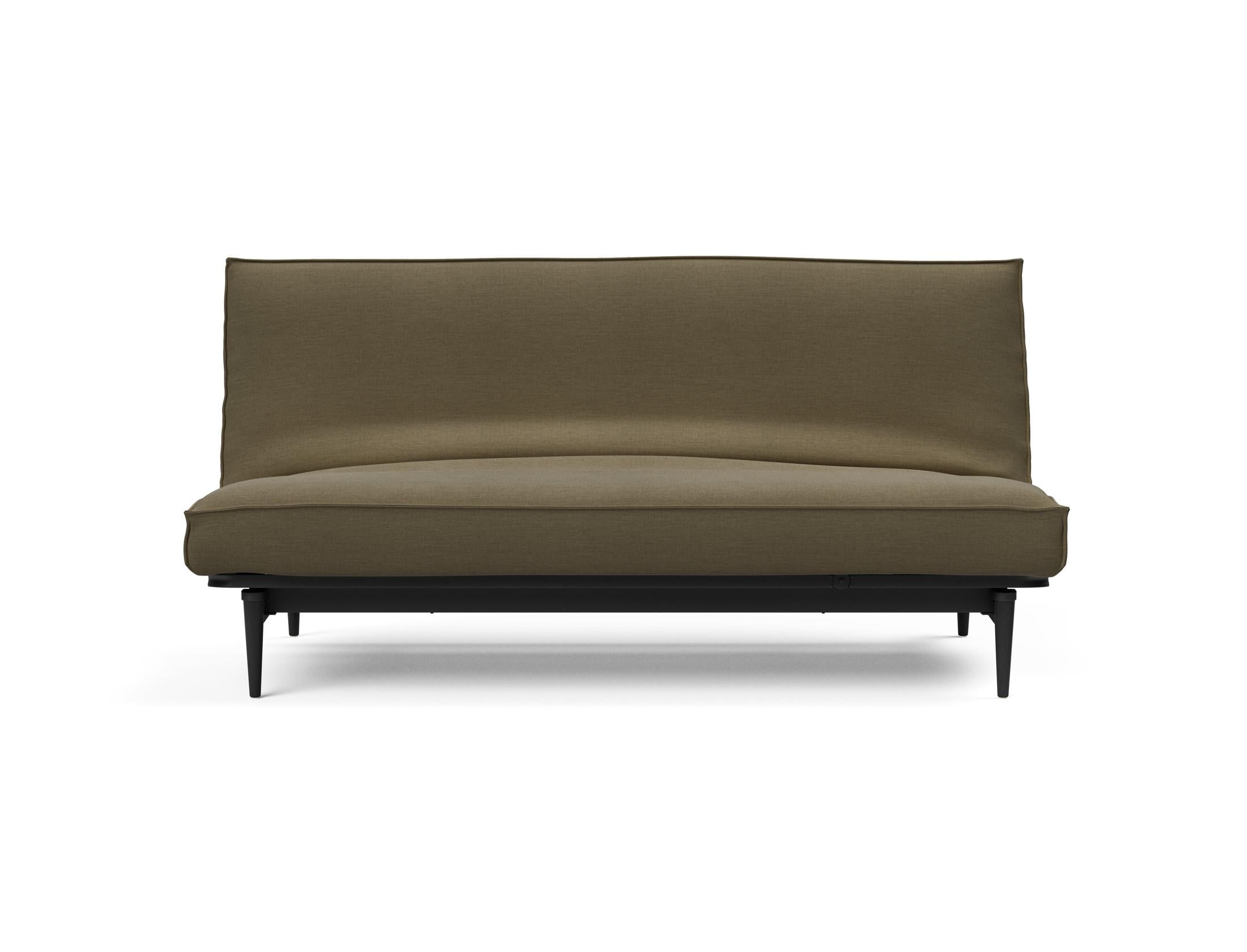 Modernes Bettsofa Colpus 140 in Schwarz mit Eiche-Akzenten, ideal für gemütliche Abende und vielseitige Nutzung im Wohnbereich.