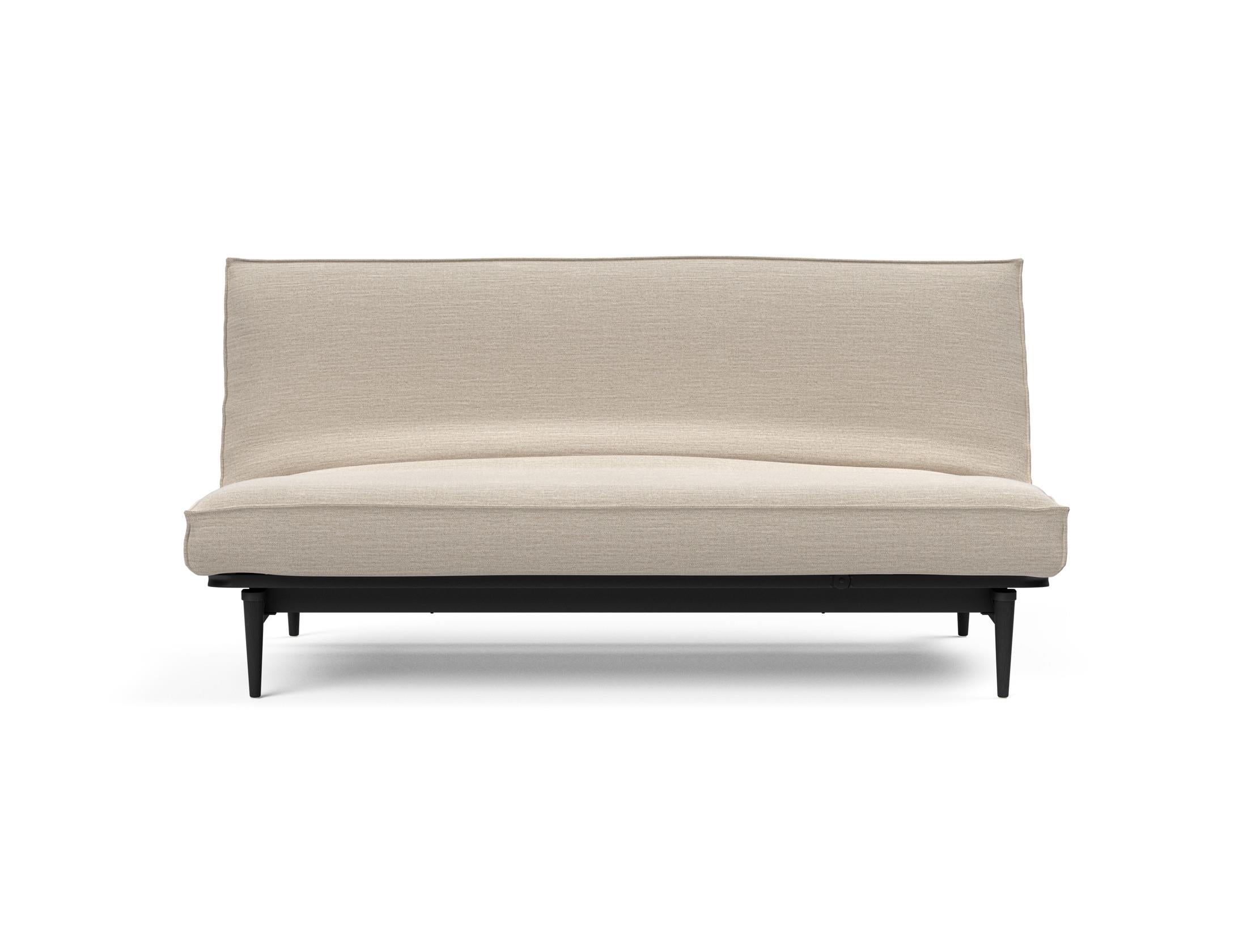 Modernes Bettsofa Colpus 140 in Schwarz mit Eichenholz-Akzenten, ideal für gemütliche Abende und vielseitige Nutzung im Wohnbereich.