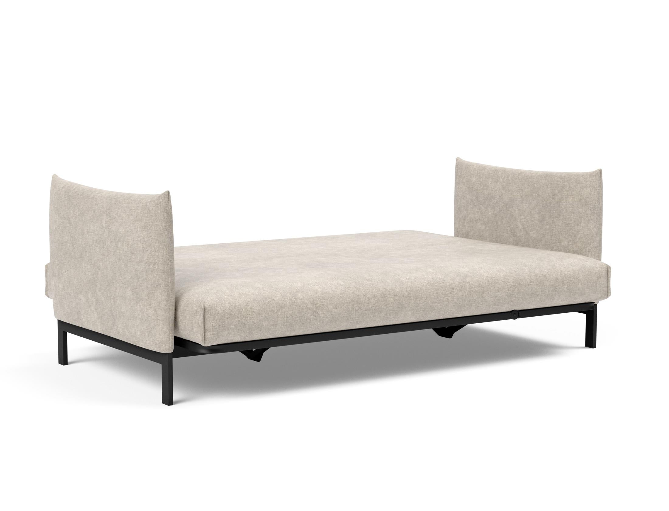 Erleben Sie das Junus 140 Bettsofa Nordic Cover von Innovation Living – eine elegante Lösung für Sitzen und Schlafen, ideal für kleine Räume.