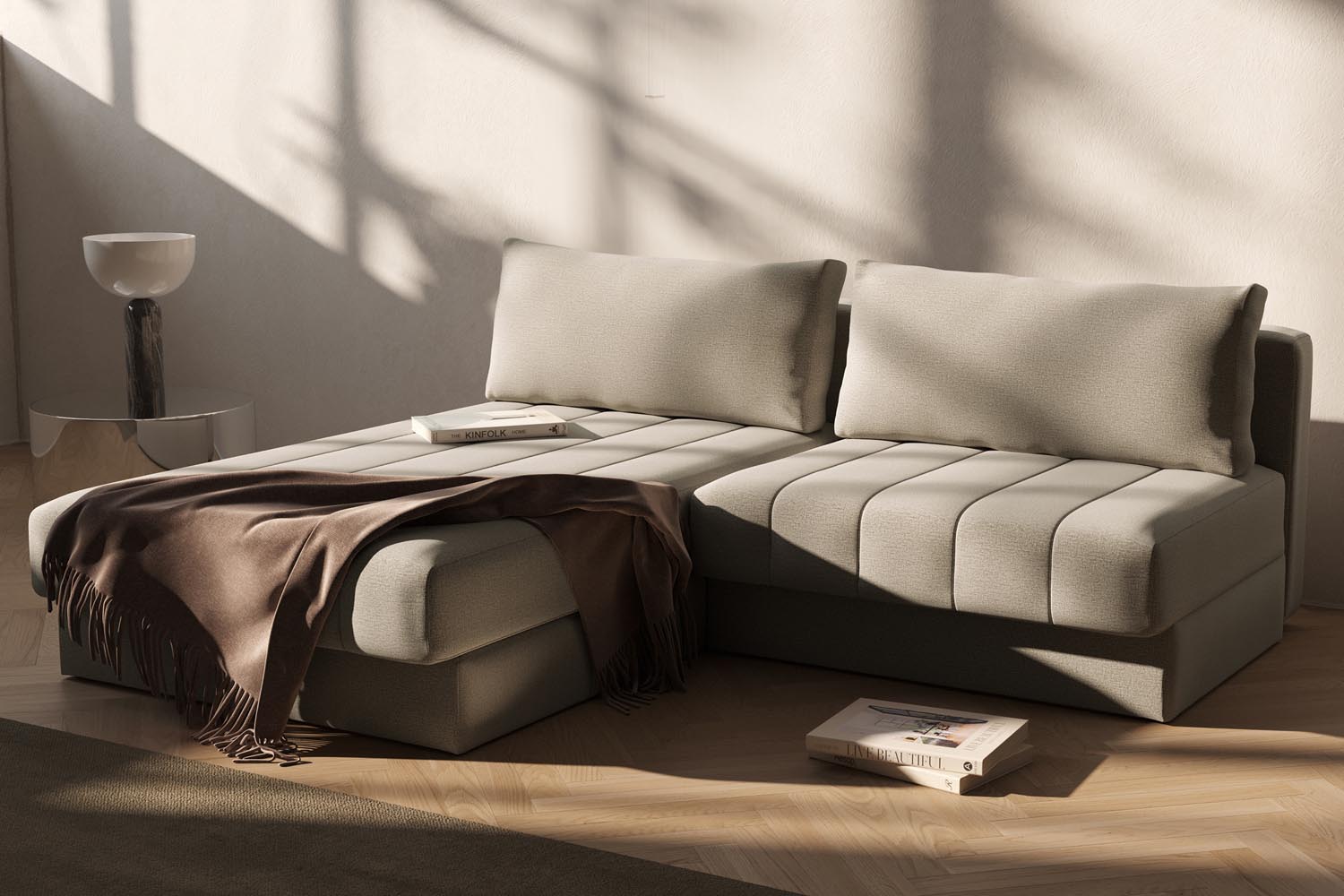 Entspannen Sie stilvoll mit dem Akello Lounger Schlafsofa von Innovation Living. Ideal für Gäste und als elegantes Möbelstück in Ihrem Zuhause.