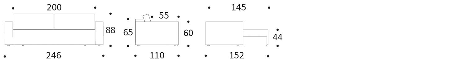 Das Newilla Bettsofa von Innovation Living: modernes Design, Funktionalität, Komfort, Stauraum und Nachhaltigkeit für kleine Räume.