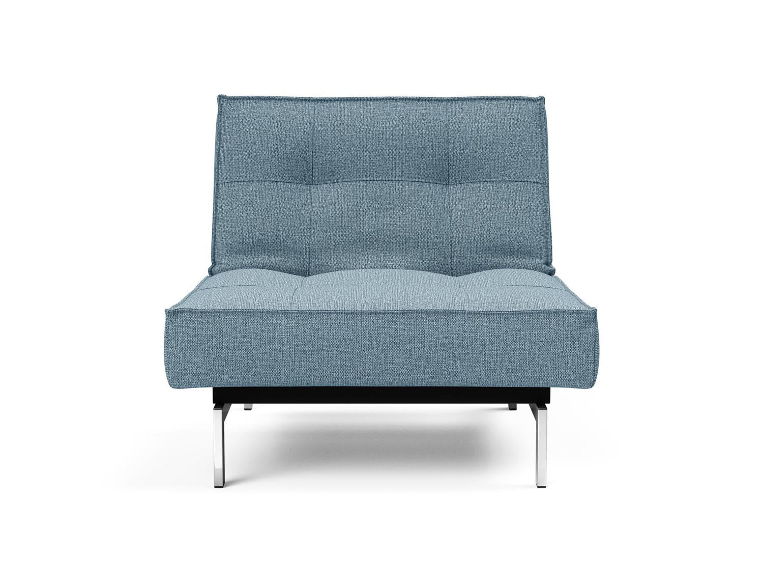 Entdecken Sie den Splitback Chrome Sessel: Stilvolles, modernes Design mit Chrombeinen, ideal für flexible Wohnräume und als praktische Liegefläche.