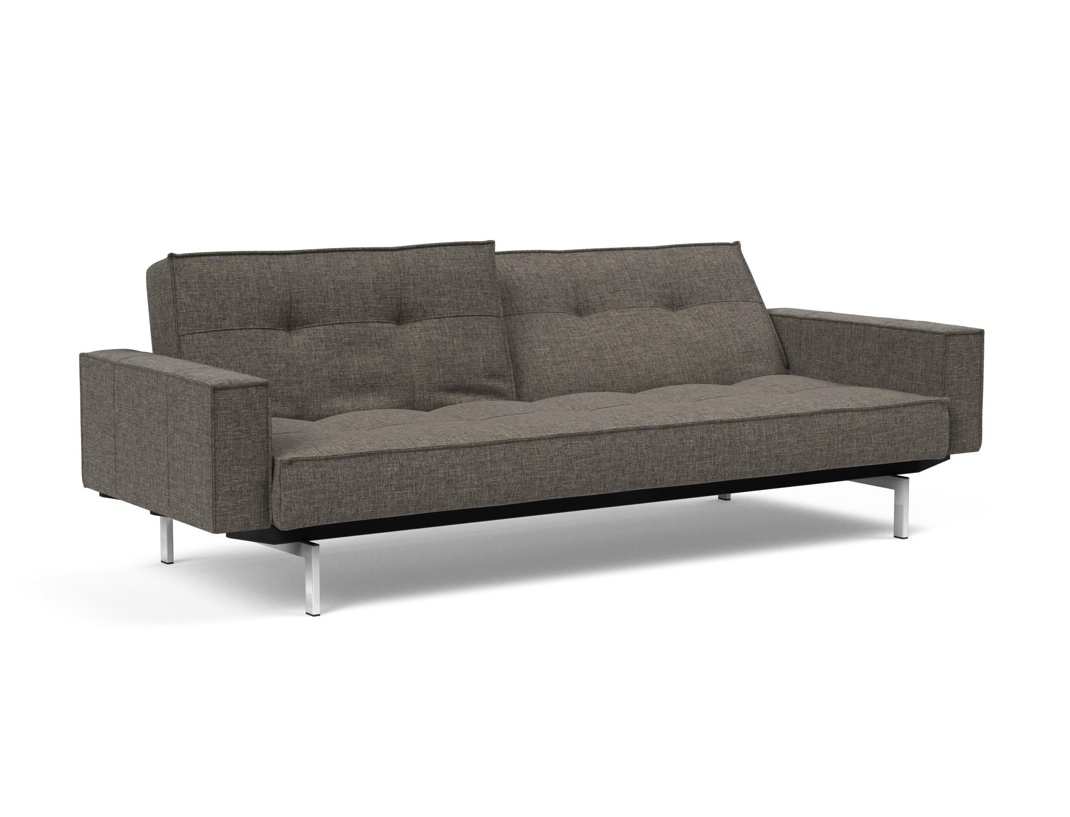 Erleben Sie das Splitback Sofabett 115 Chrom mit Armlehnen von Innovation Living – ein stilvolles, funktionales Sofa für jeden Raum.