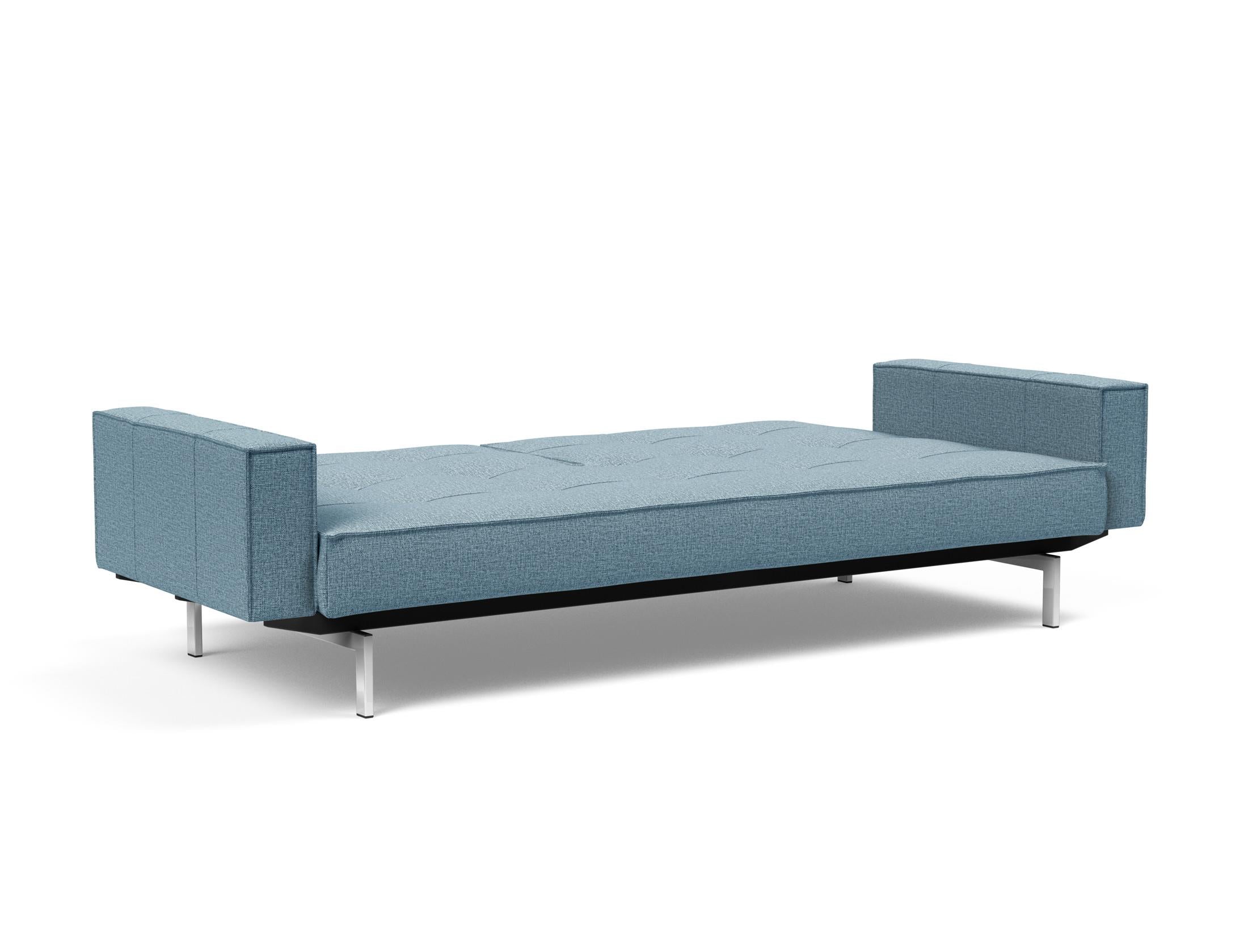 Erleben Sie das Splitback Sofabett 115 Chrom mit Armlehnen von Innovation Living – ein stilvolles, funktionales Sofa für jeden Raum.