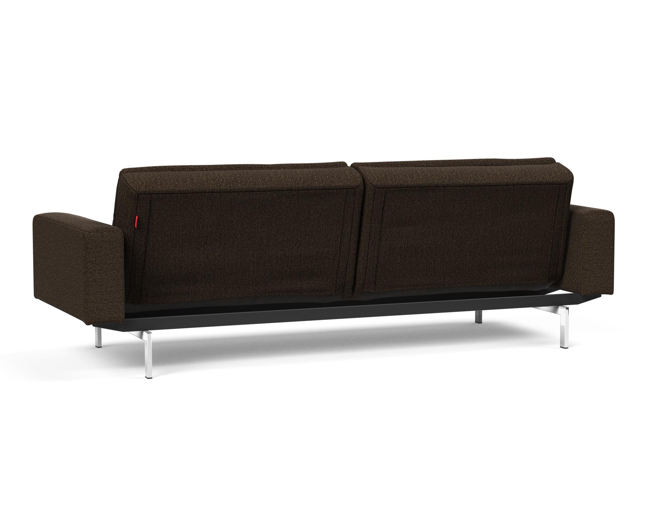 Das Dublexo Chrom Schlafsofa 115 mit Armlehnen bietet stilvollen Komfort und Flexibilität für kleine Räume, perfekt für modernes Wohnen.