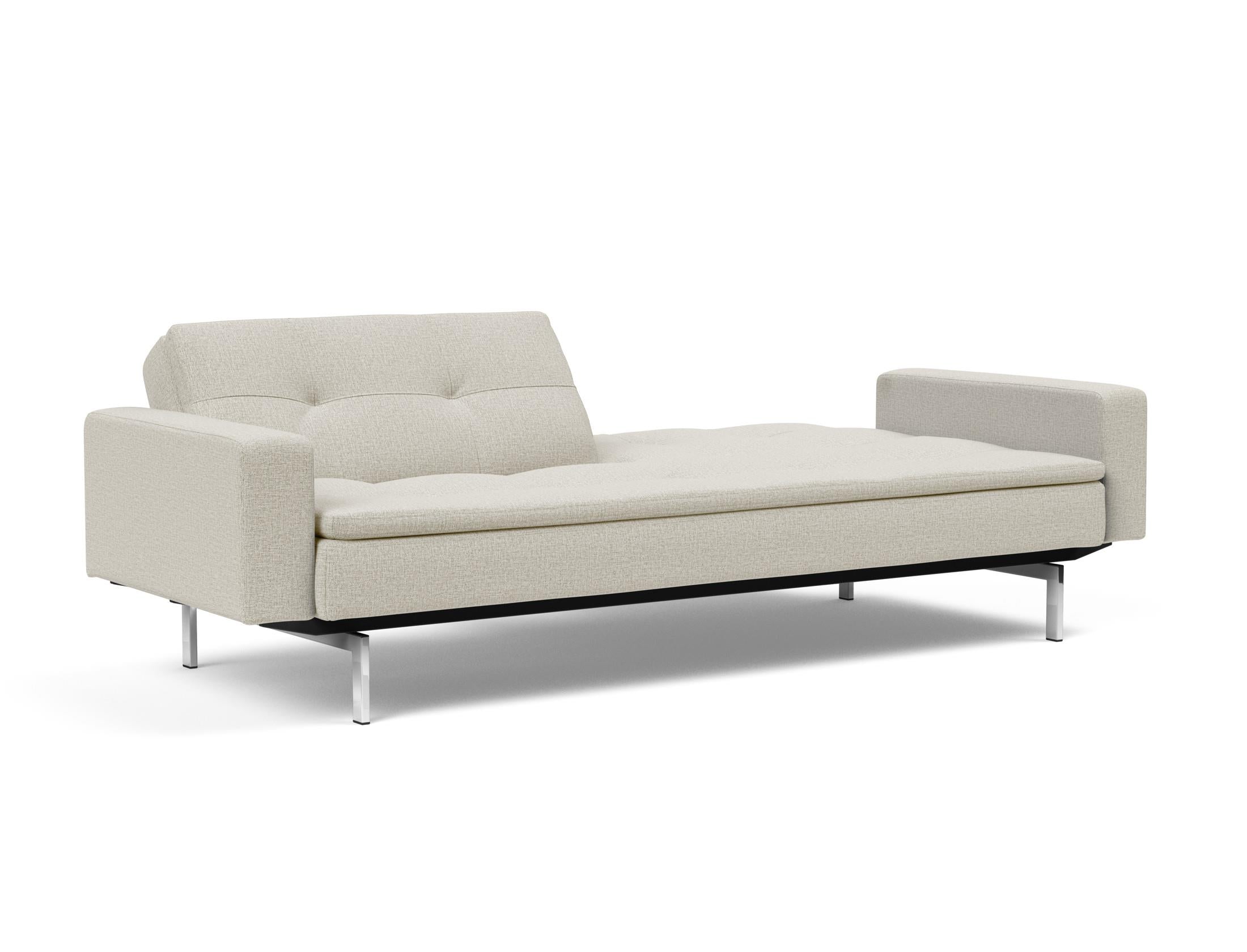 Das Dublexo Chrom Schlafsofa 115 mit Armlehnen vereint stilvolles Design und Funktionalität, ideal für kleine Räume und höchsten Komfort.