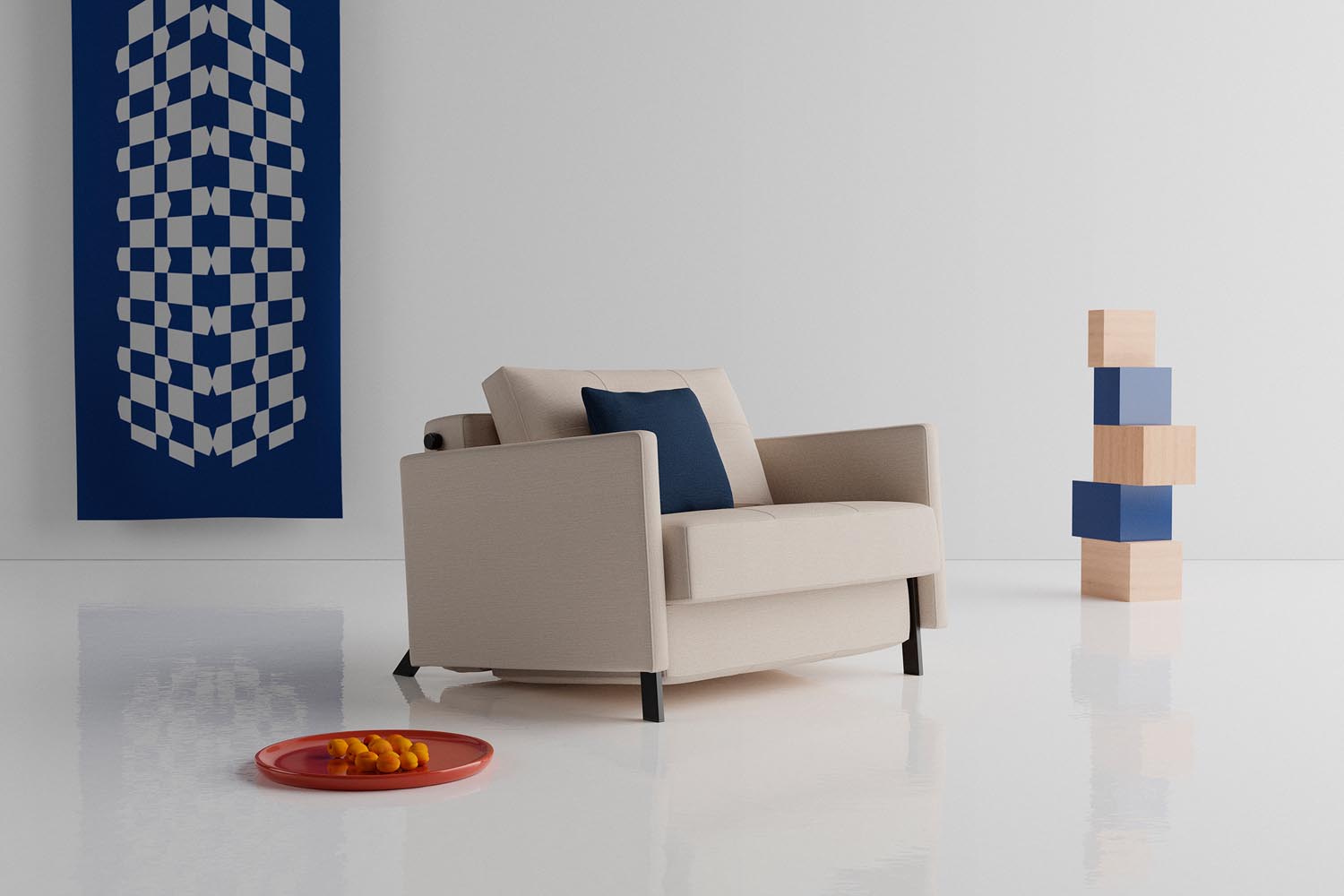 Entdecken Sie den Cubed Sessel 90 mit Armlehnen von Innovation Living – modern, vielseitig und bequem. Ideal für Wohnzimmer und Gästezimmer!