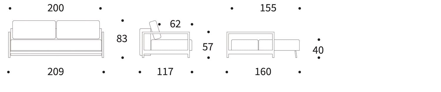 Entdecken Sie das Bifrost Bettsofa 150 von Innovation Living: stilvolles Design, hochwertige Matratze, ideal für kleine Wohnungen und Gästezimmer.