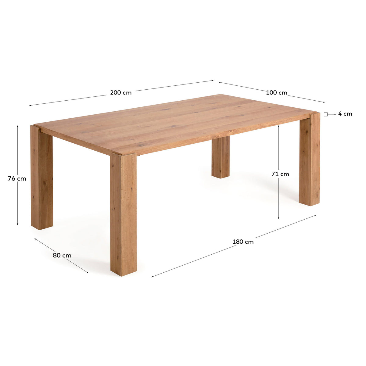 Deyanira Tisch mit Eichenfurnier und massiven Eichenbeinen 200 x 100 cm in Natur präsentiert im Onlineshop von KAQTU Design AG. Esstisch ist von Kave Home