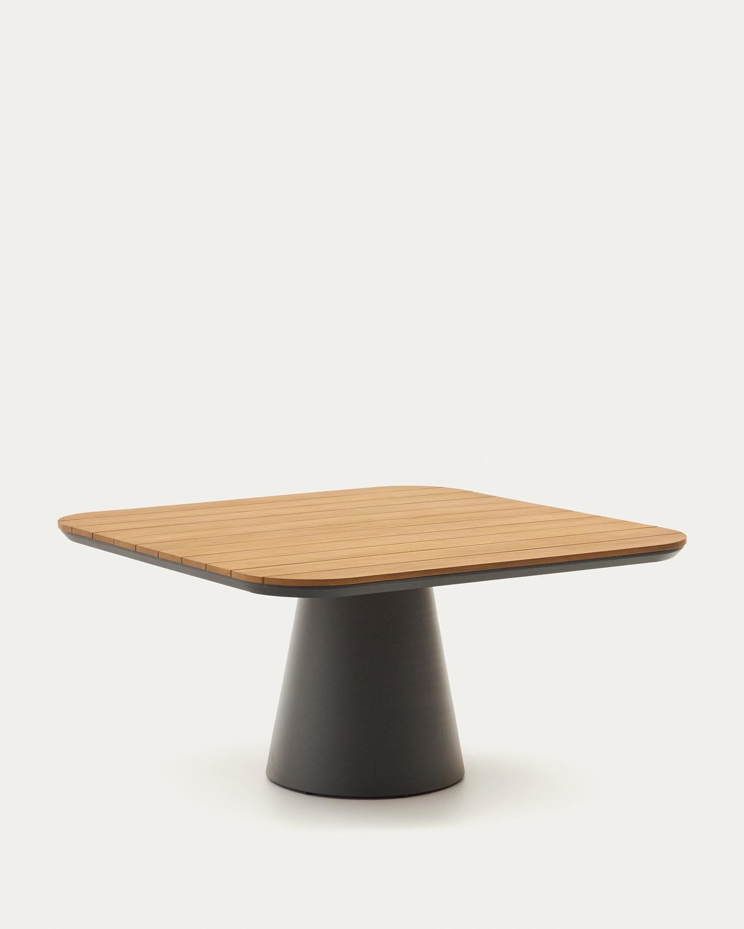 Moderner Outdoor-Tisch aus langlebigem Aluminium und FSC-zertifiziertem Teakholz, 148 x 148 cm, perfekt für entspannte Gartenmomente.