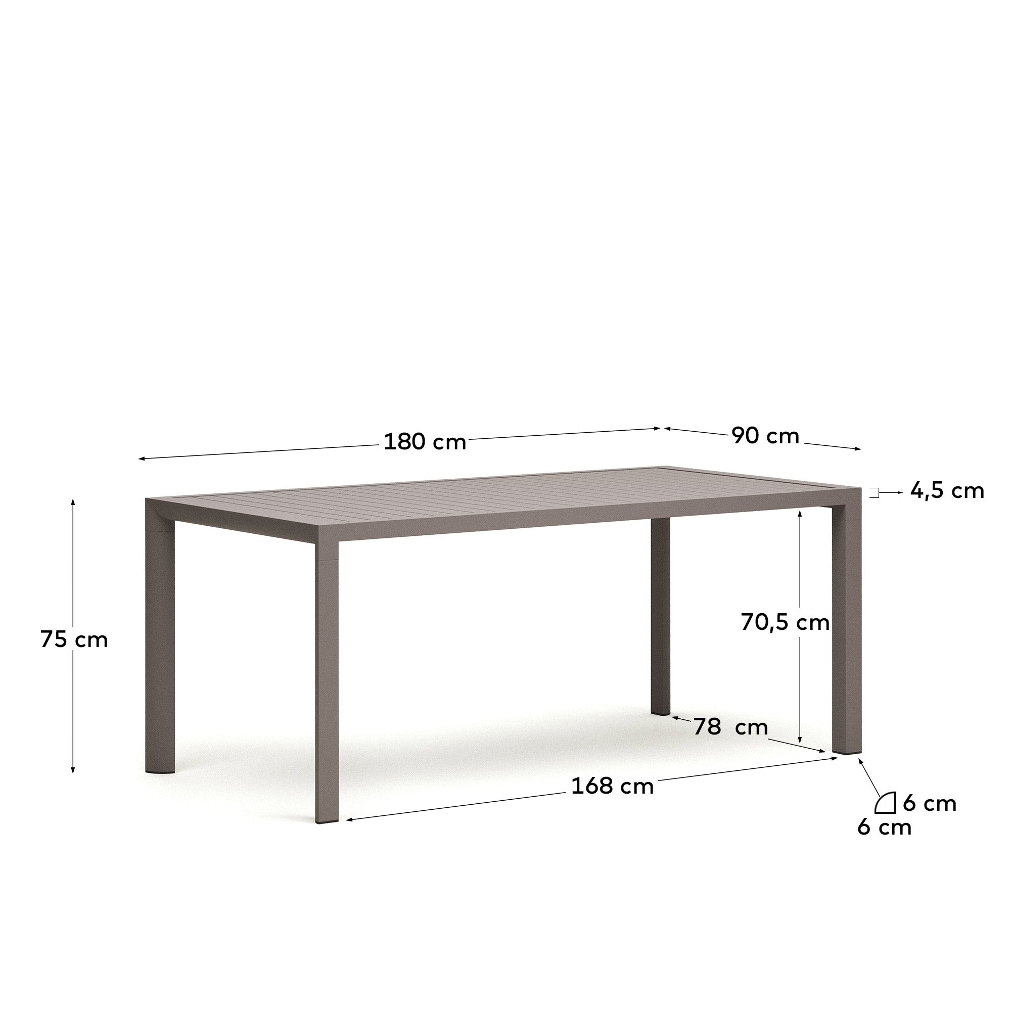 Moderner Gartentisch aus robustem Aluminium mit warmem braunen Finish, 180 x 90 cm – ideal für gesellige Momente im Freien.