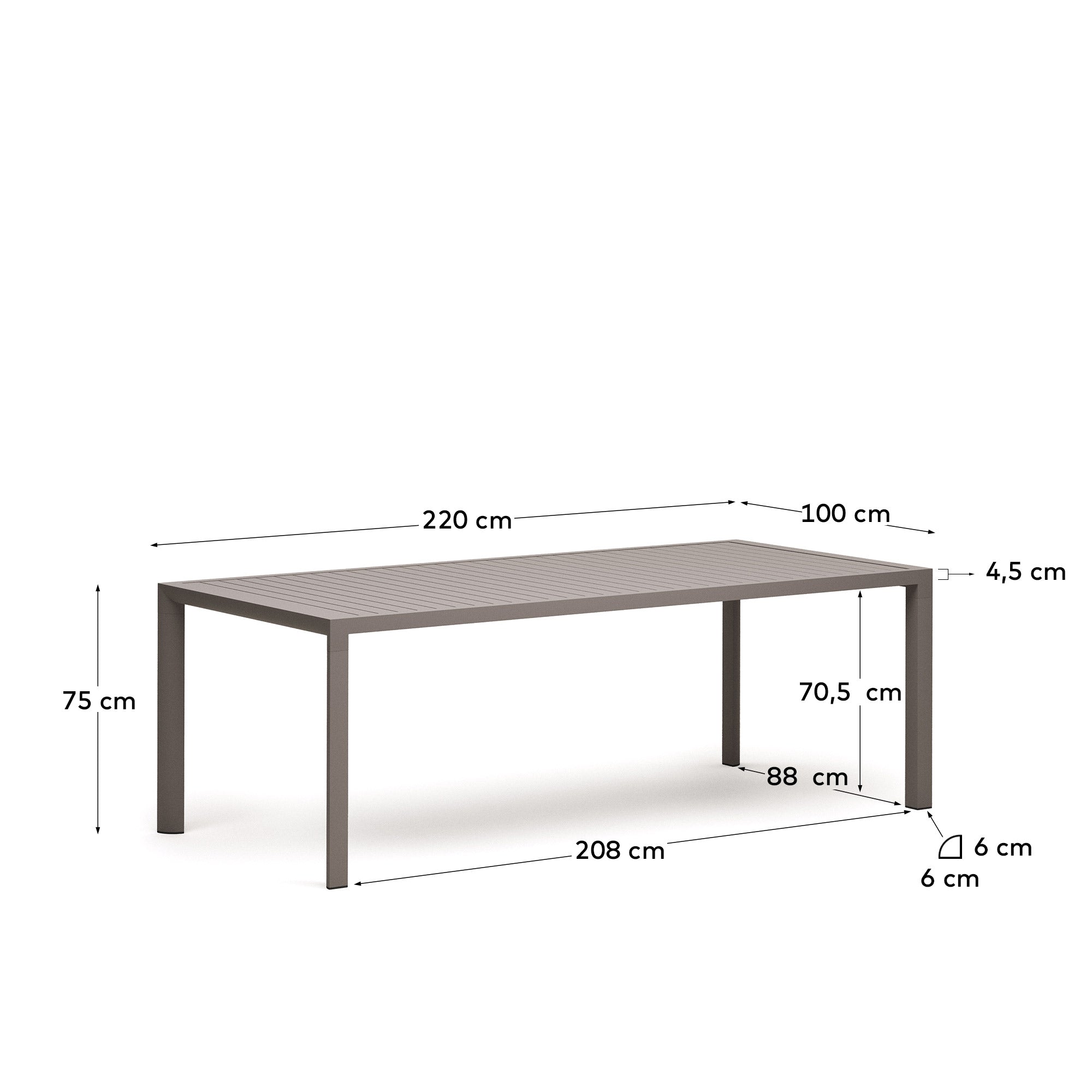 Stilvoller Gartentisch aus langlebigem Aluminium mit einladendem braunen Finish, 220 x 100 cm. Perfekt für gesellige Runden im Freien.