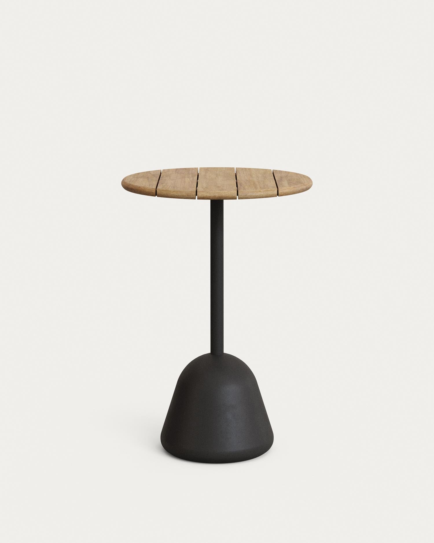 Eleganter Bar-Tisch aus Akazienholz und schwarzem Stahl, ideal für gesellige Runden im Freien, FSC-zertifiziert.