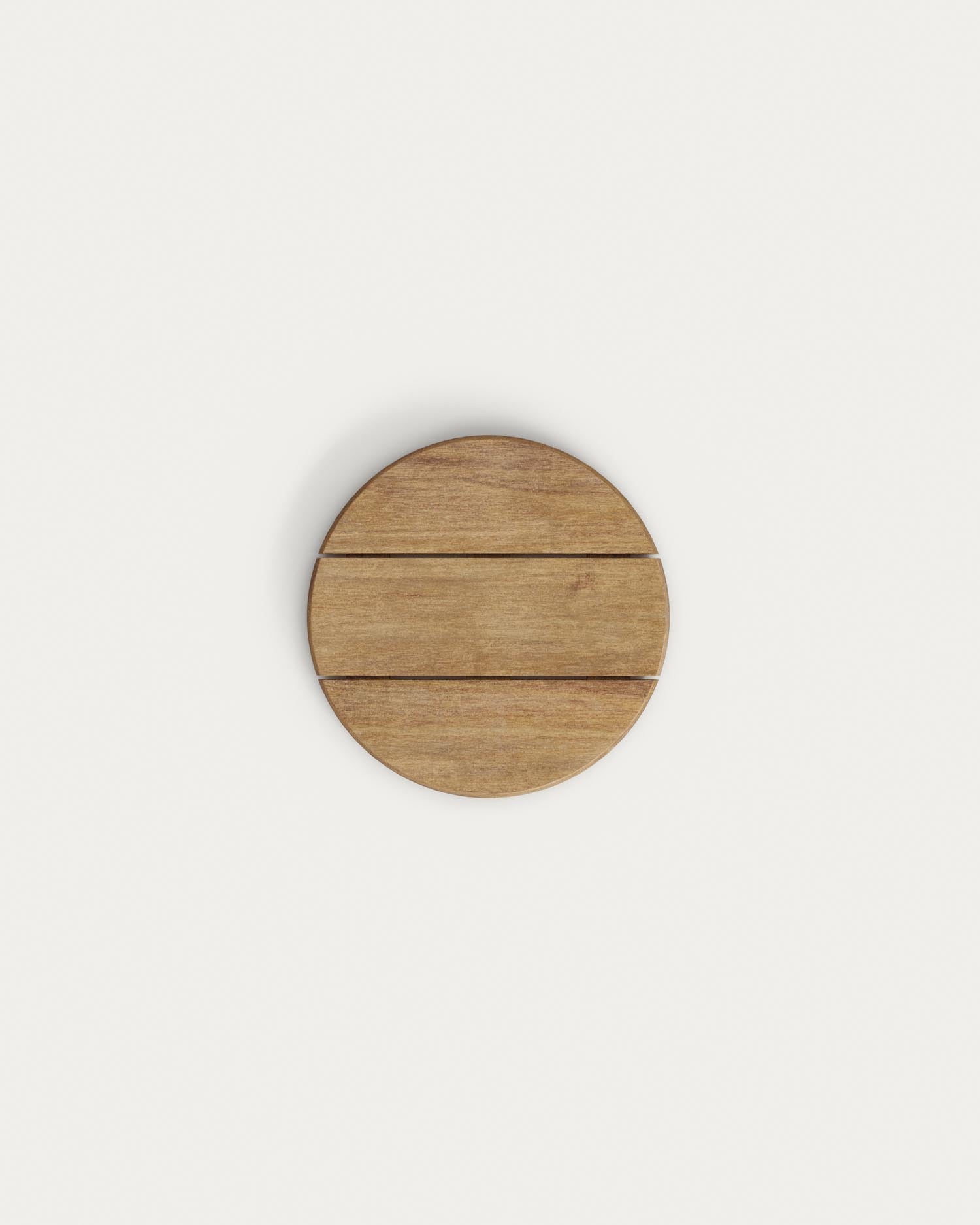 Eleganter Couchtisch aus schwarzem Metall mit Akazienholzplatte, ideal für drinnen und draussen, kompakt und nachhaltig.