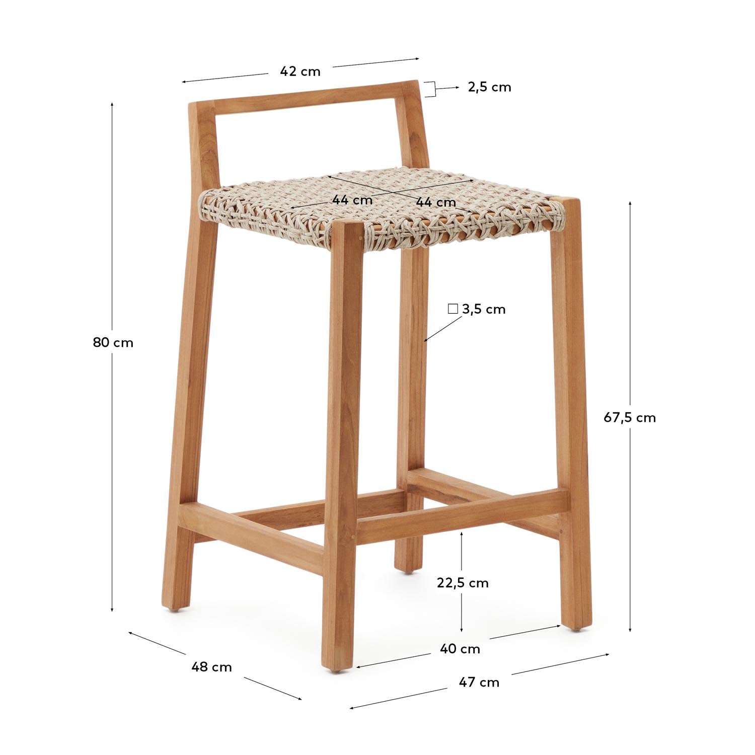 Eleganter Giverola Hocker aus massivem Teakholz, perfekt für gemütliche Stunden im Freien und stilvolle Terrassen.