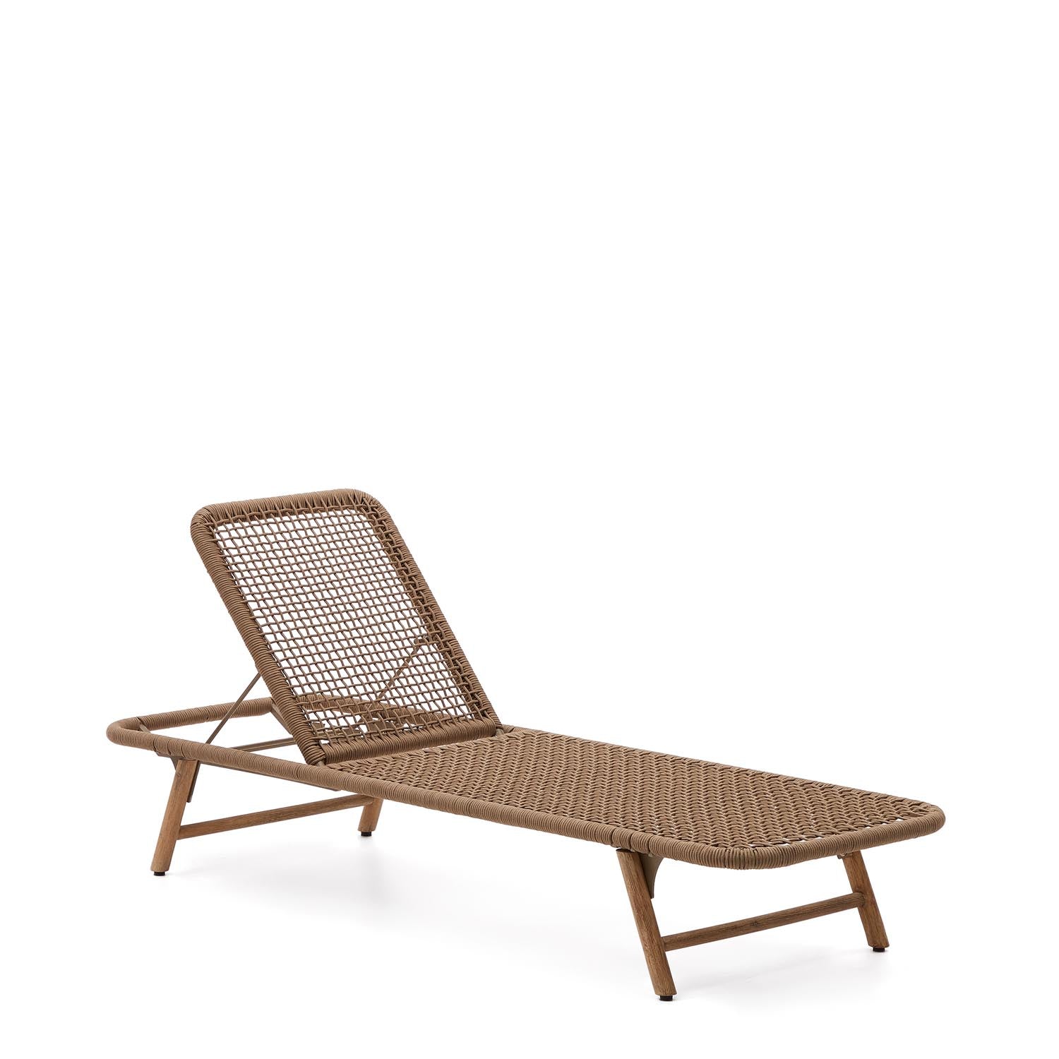 Elegante Dandara Liege: Stahl, Akazienholz & beiges Geflecht.