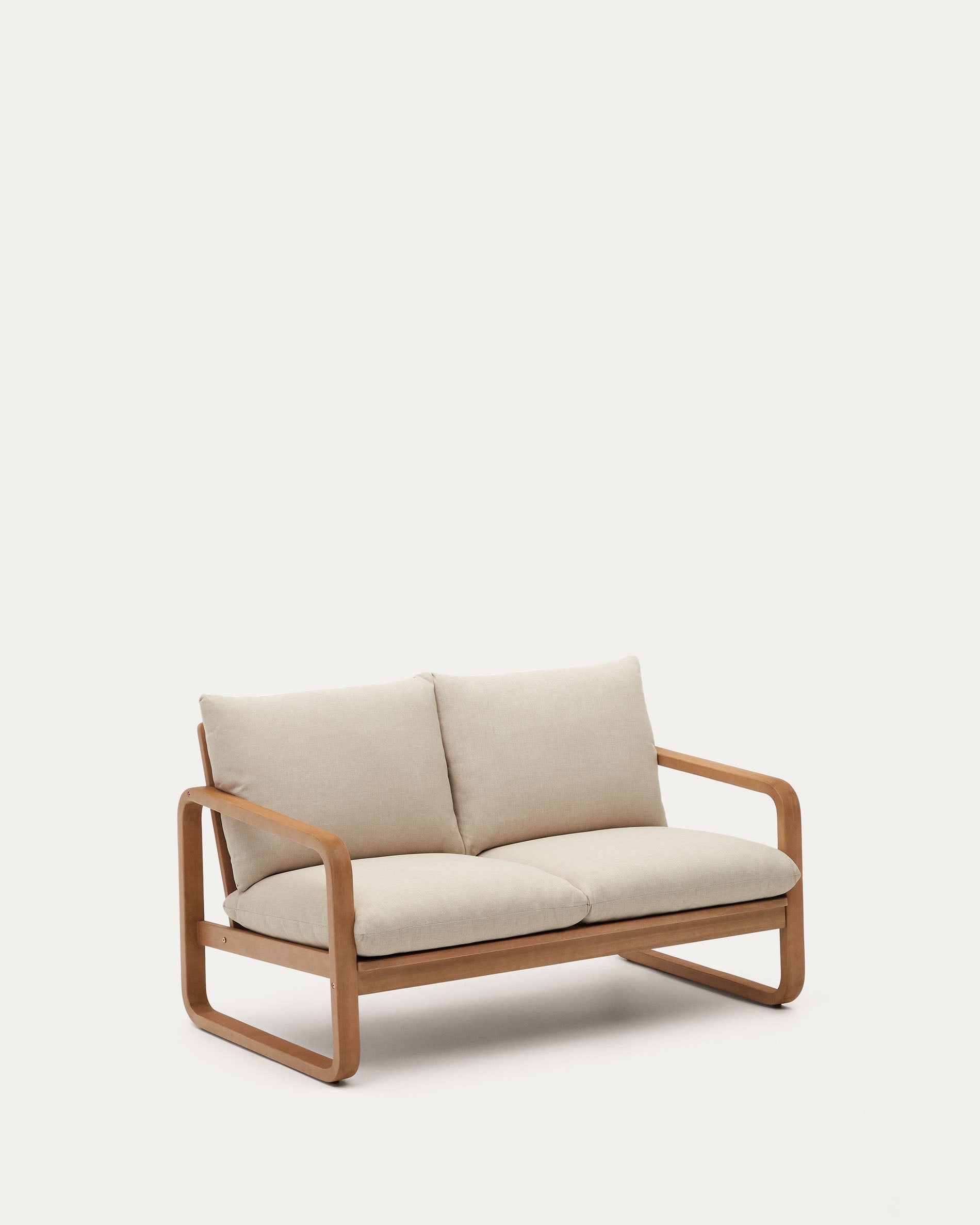 Elegantes 2-Sitzer-Sofa aus FSC-zertifiziertem Eukalyptusholz, ideal für stilvolle und nachhaltige Aussenbereiche.