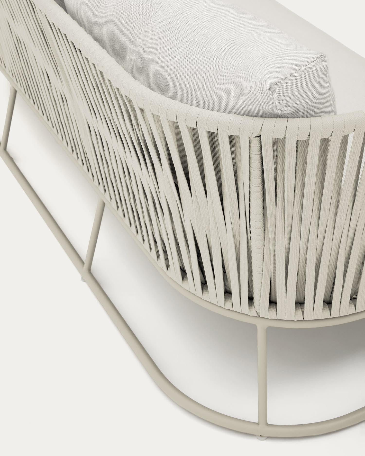 Modernes 3-Sitzer-Outdoor-Sofa aus grauem Seil und verzinktem Stahl, 189 cm, perfekt für elegante Außenbereiche.