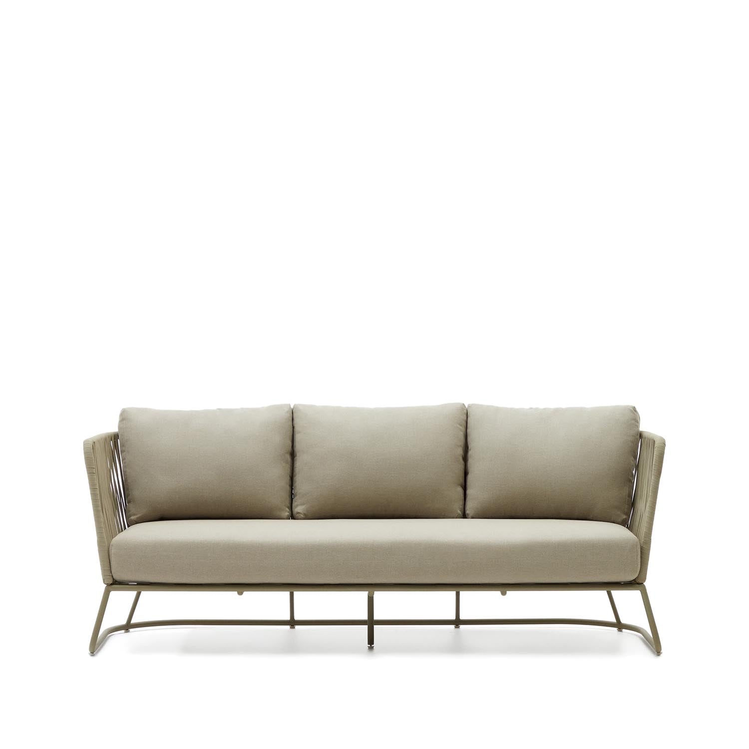 Elegantes 3-Sitzer-Sofa Saconca für draussen, grünes Flechtwerk, verzinkter Stahl, ideal für Terrasse & Garten.